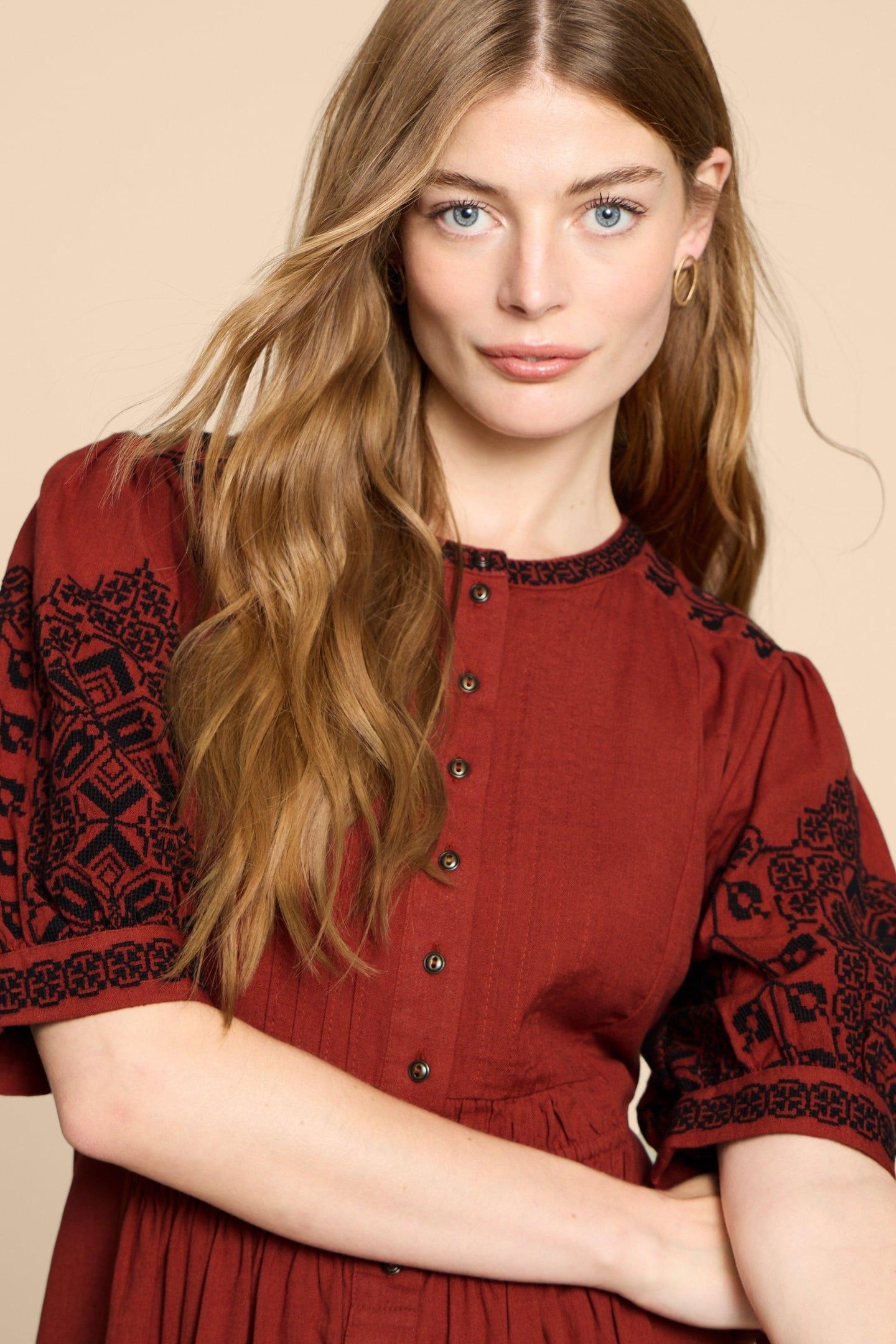 CELESTE EMBROIDERED DRESS RED MULTI 2