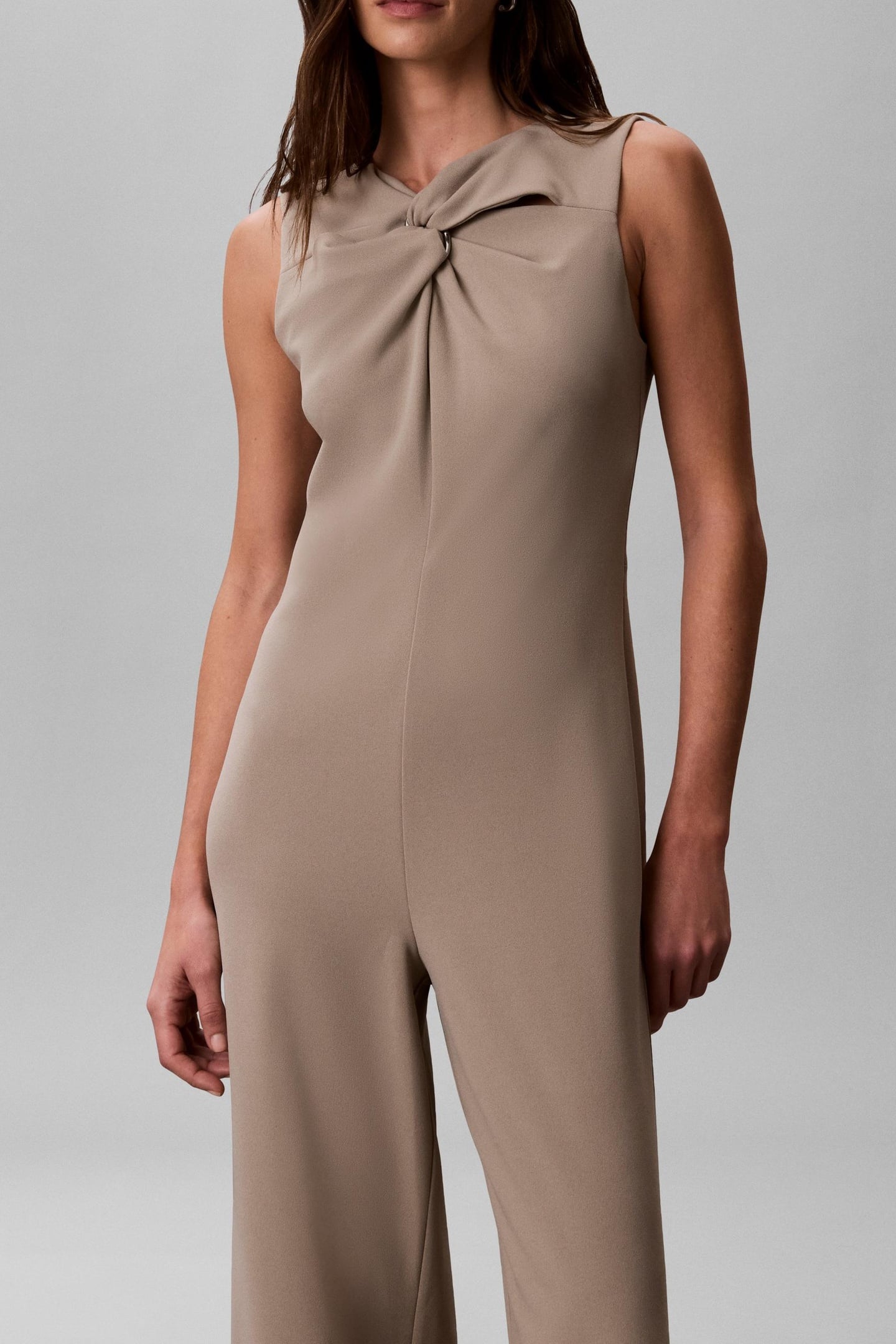 SCUBA CREPE SLEEVELESS JUMPSUIT ROASTED CASHEW 1