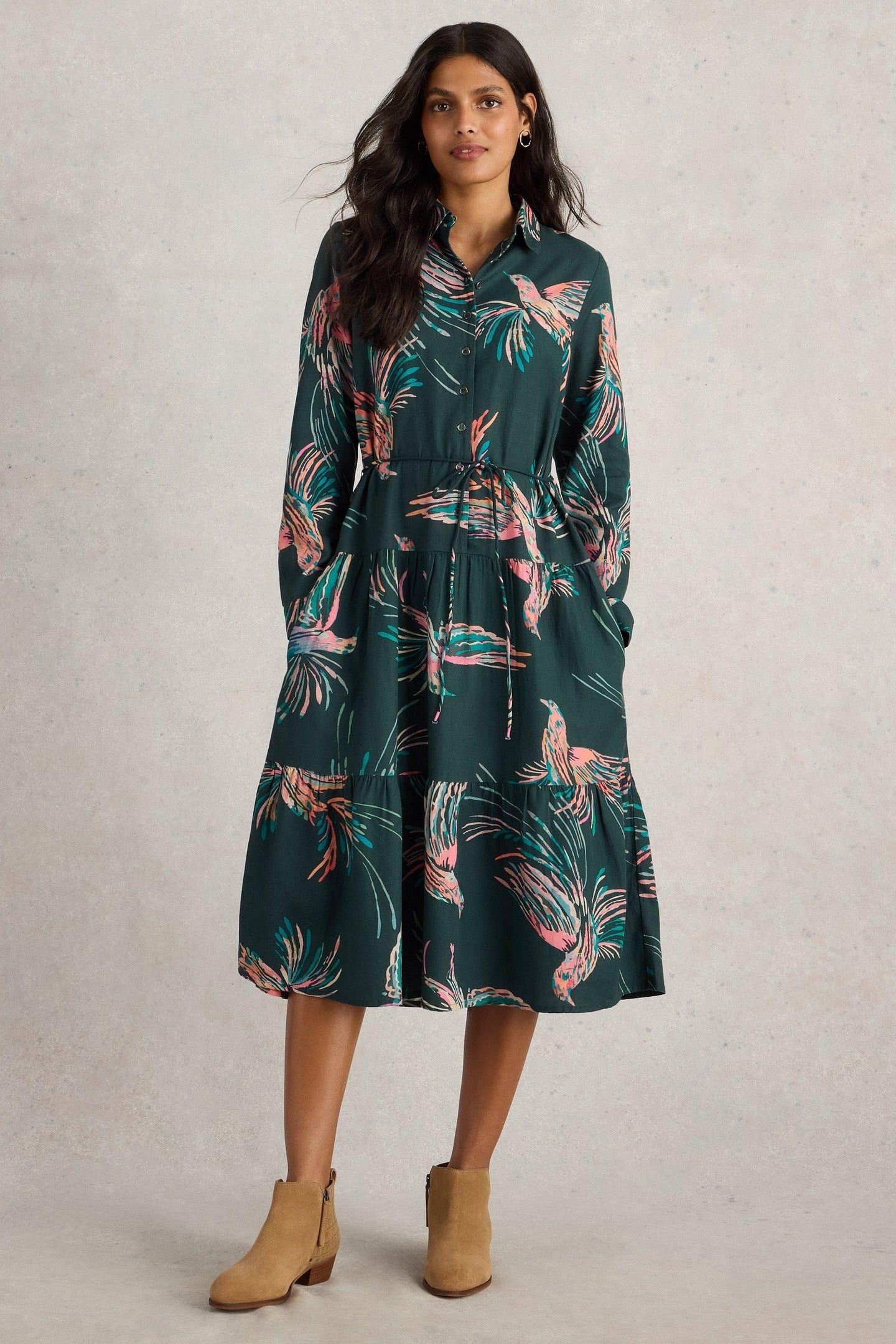 BEATRICE SHIRT DRESS GREEN PRINT 1