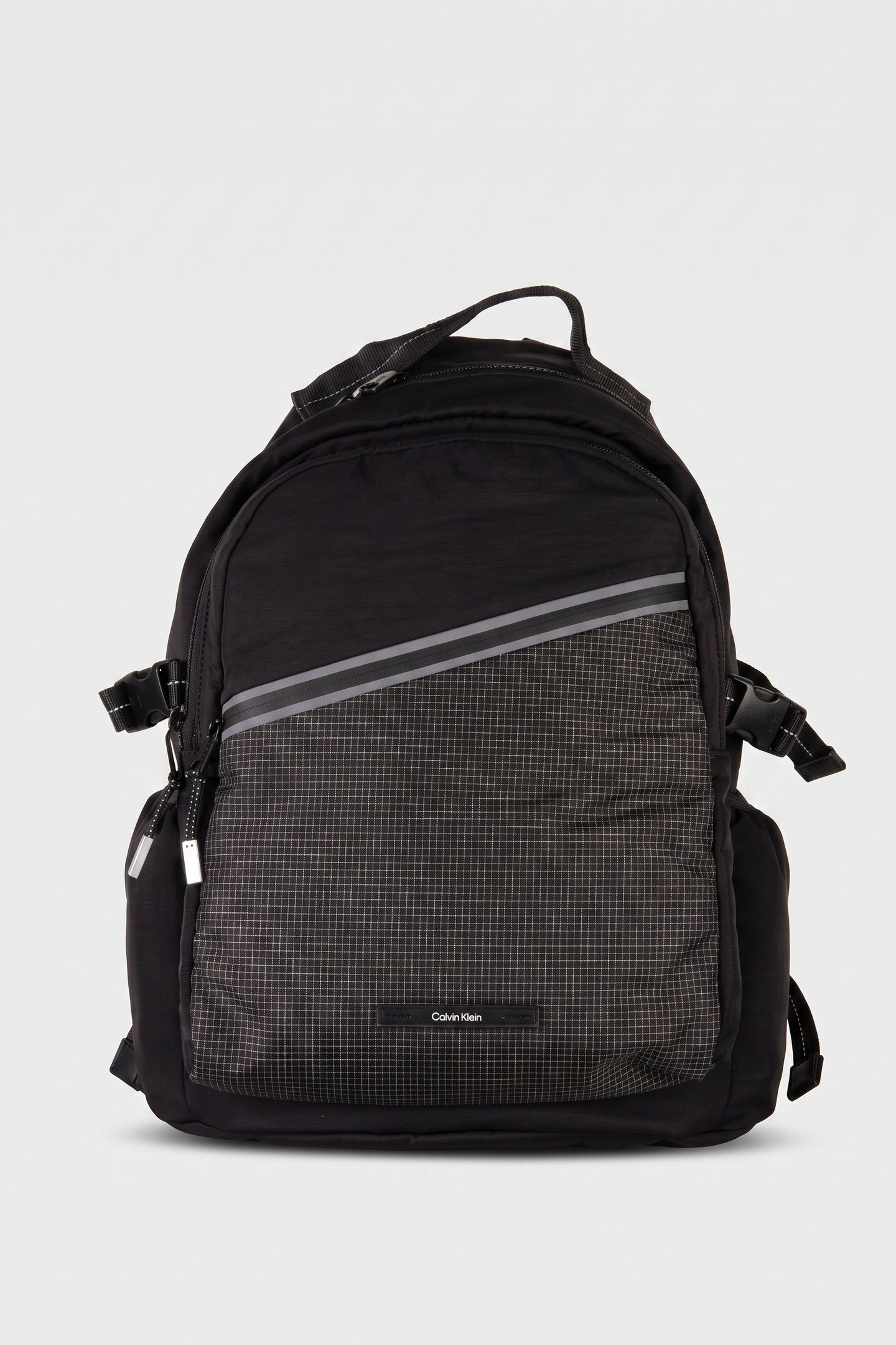 STRIPED UTILITY ZIP BACKPACK BLACK 2