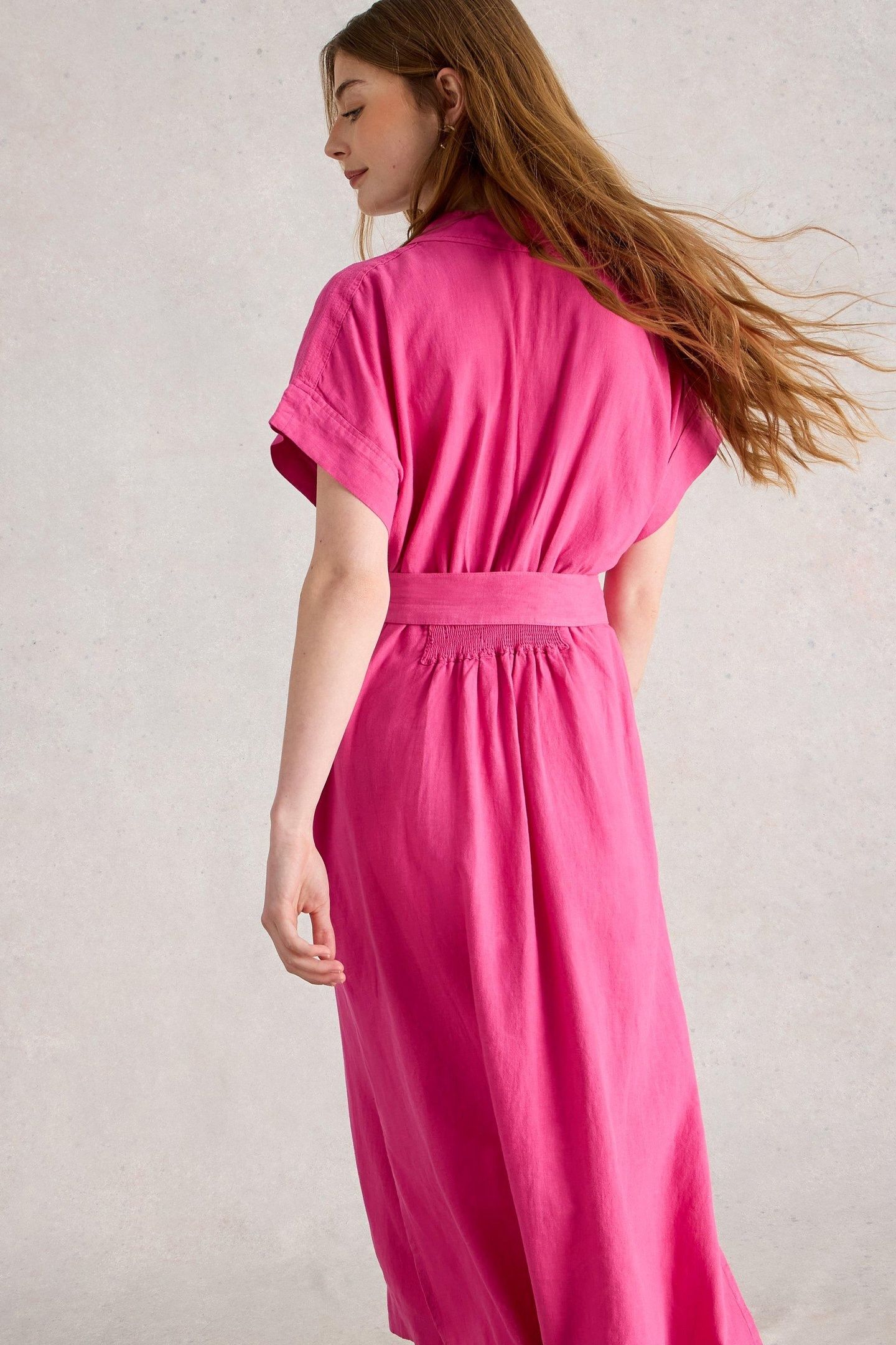 MARIANNE LINEN BLEND DRESS BRIGHT PINK 4