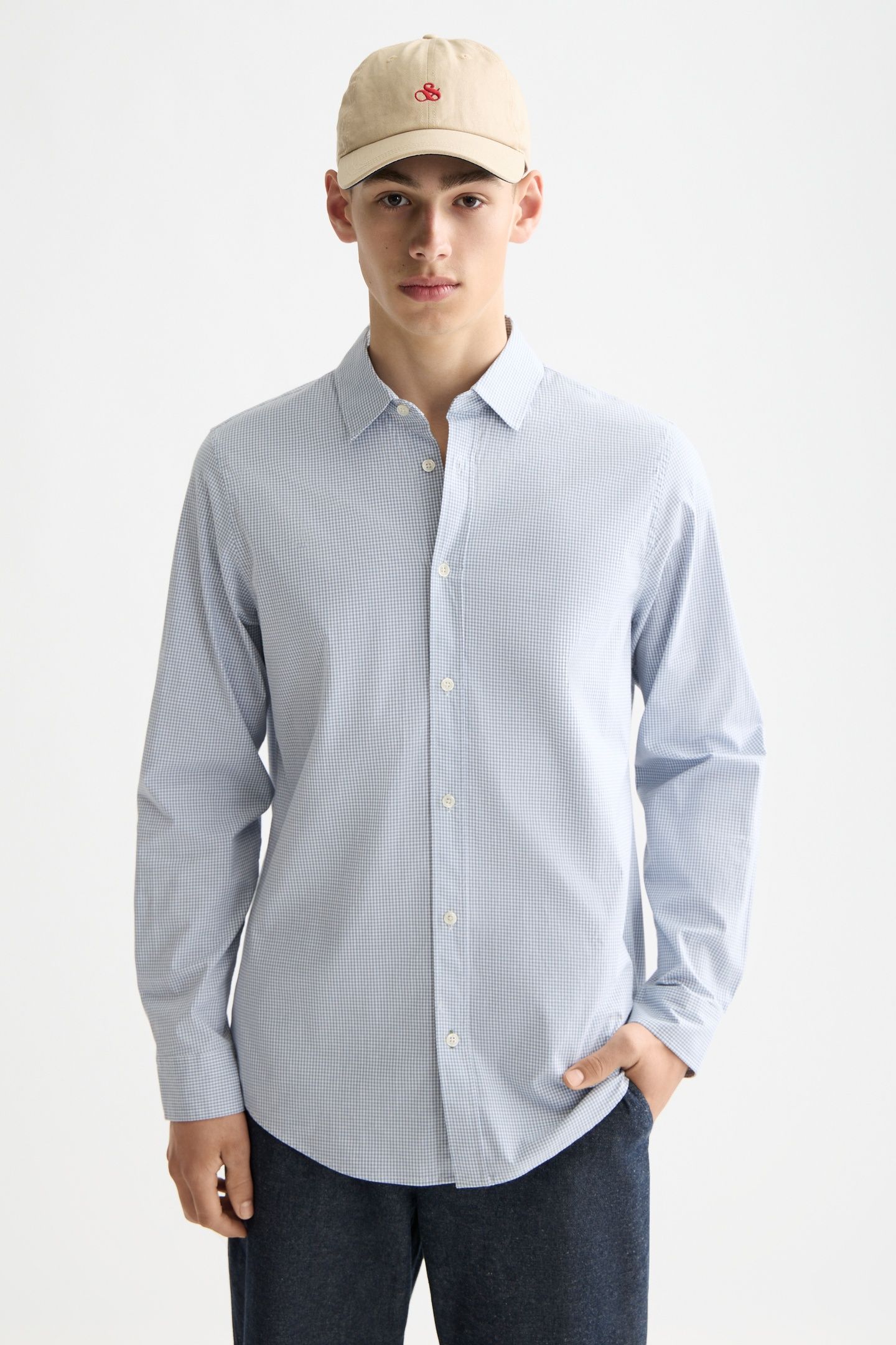 MICRO-CHECK POPLIN SHIRT FADED DENIM MICRO CHECK 2