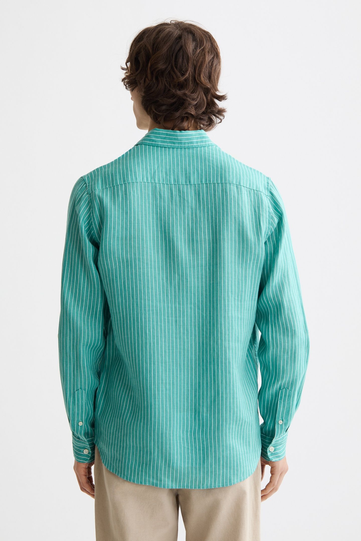 SEASONAL CORE - REGULAR-FIT STRIPED LINEN SHIRT AGATE GREEN  2