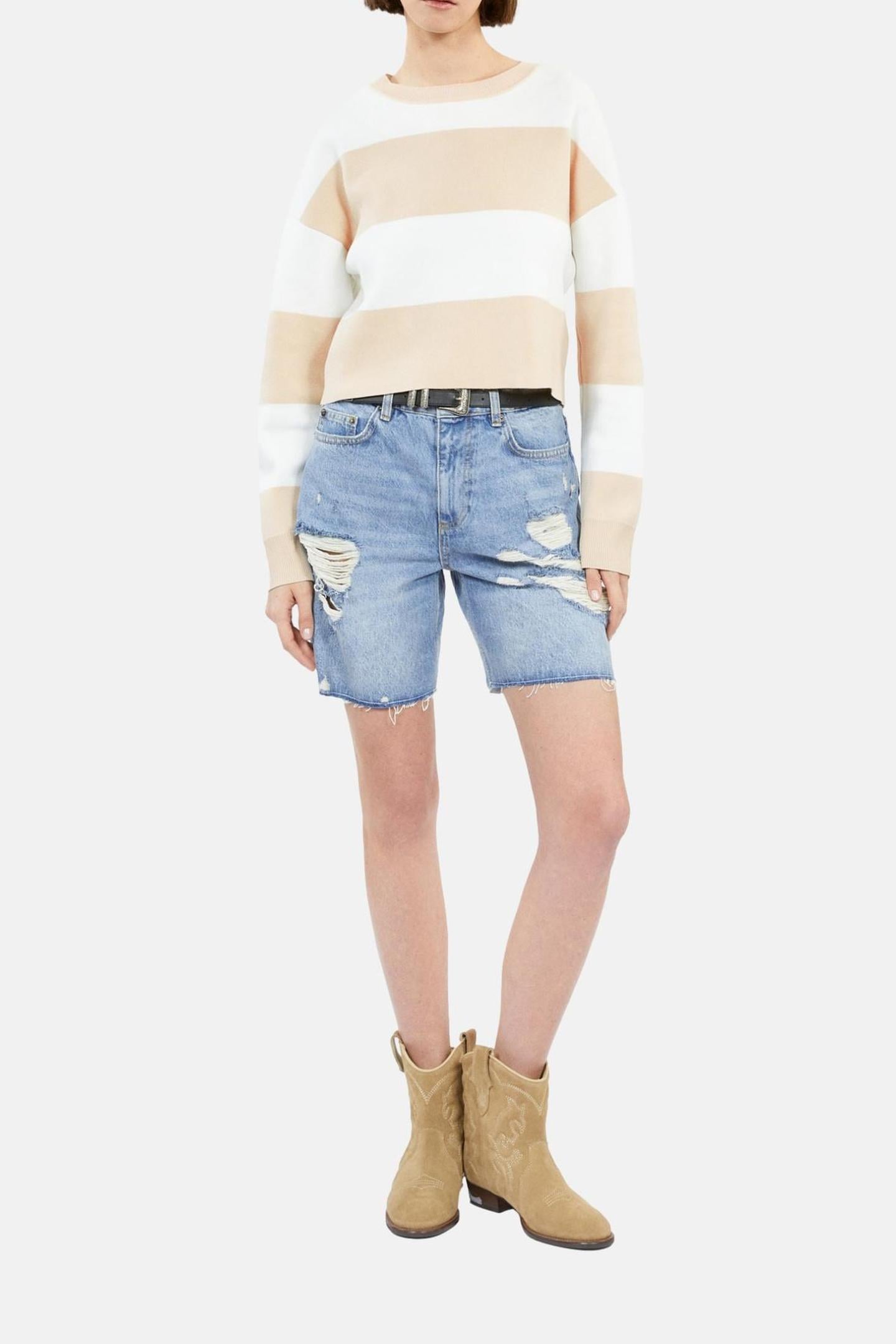 PULL RAYE BICOLOR BEIGE ECRU 2