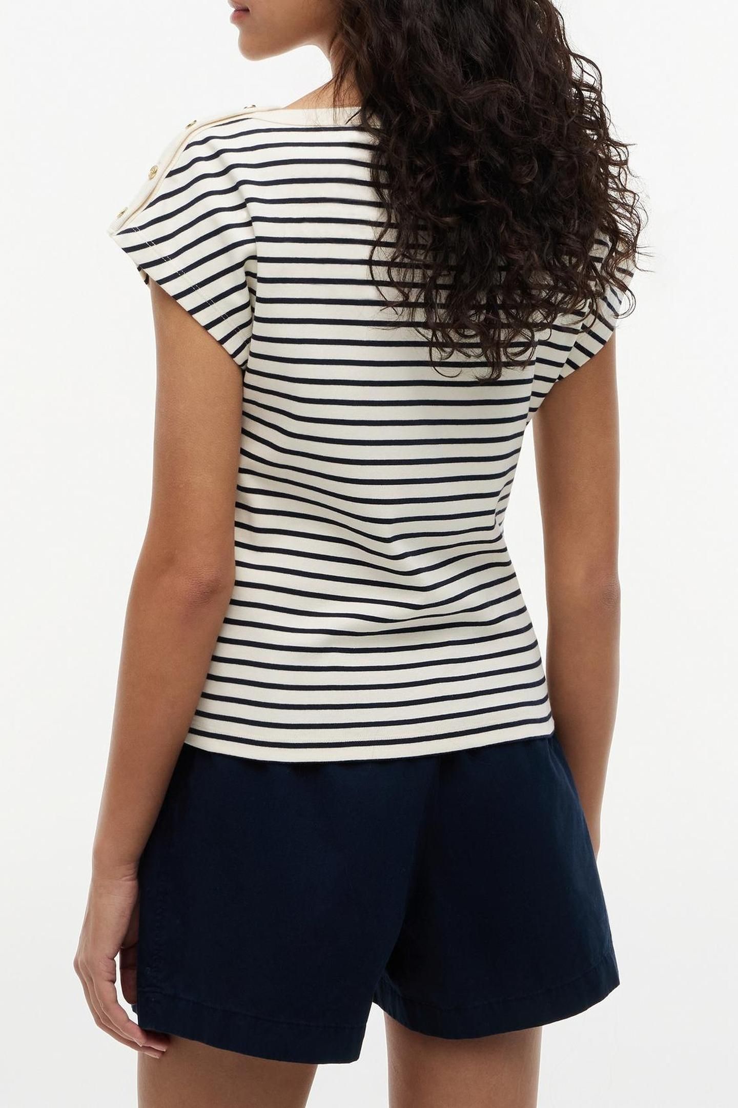 GOLD-TONE BUTTON BOAT NECK T-SHIRT BRETON CALICO/DARK NIGHT  2