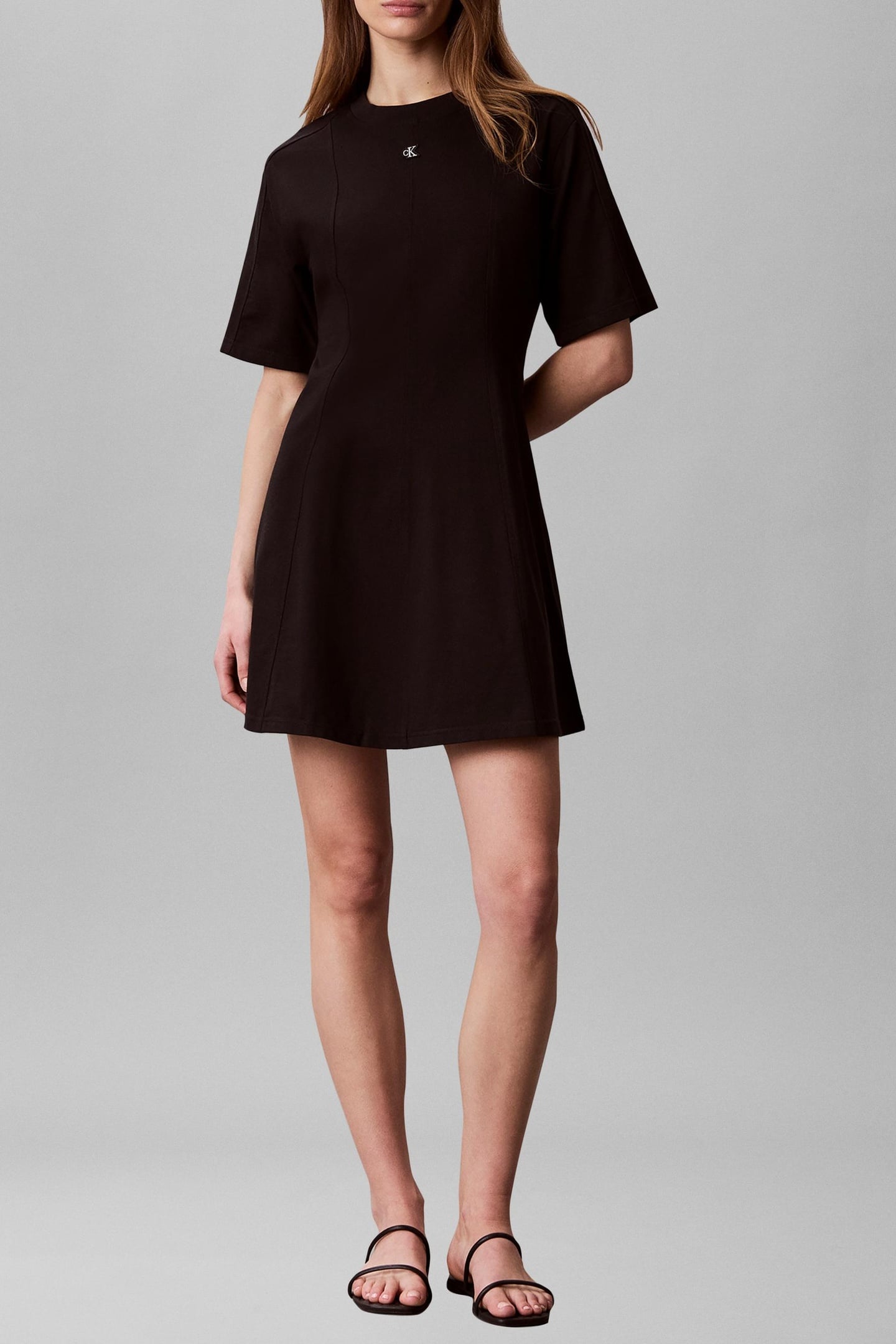 SHORT SLEEVE HEAVY JERSEY SEAM DETAIL DRESS BLACK 1