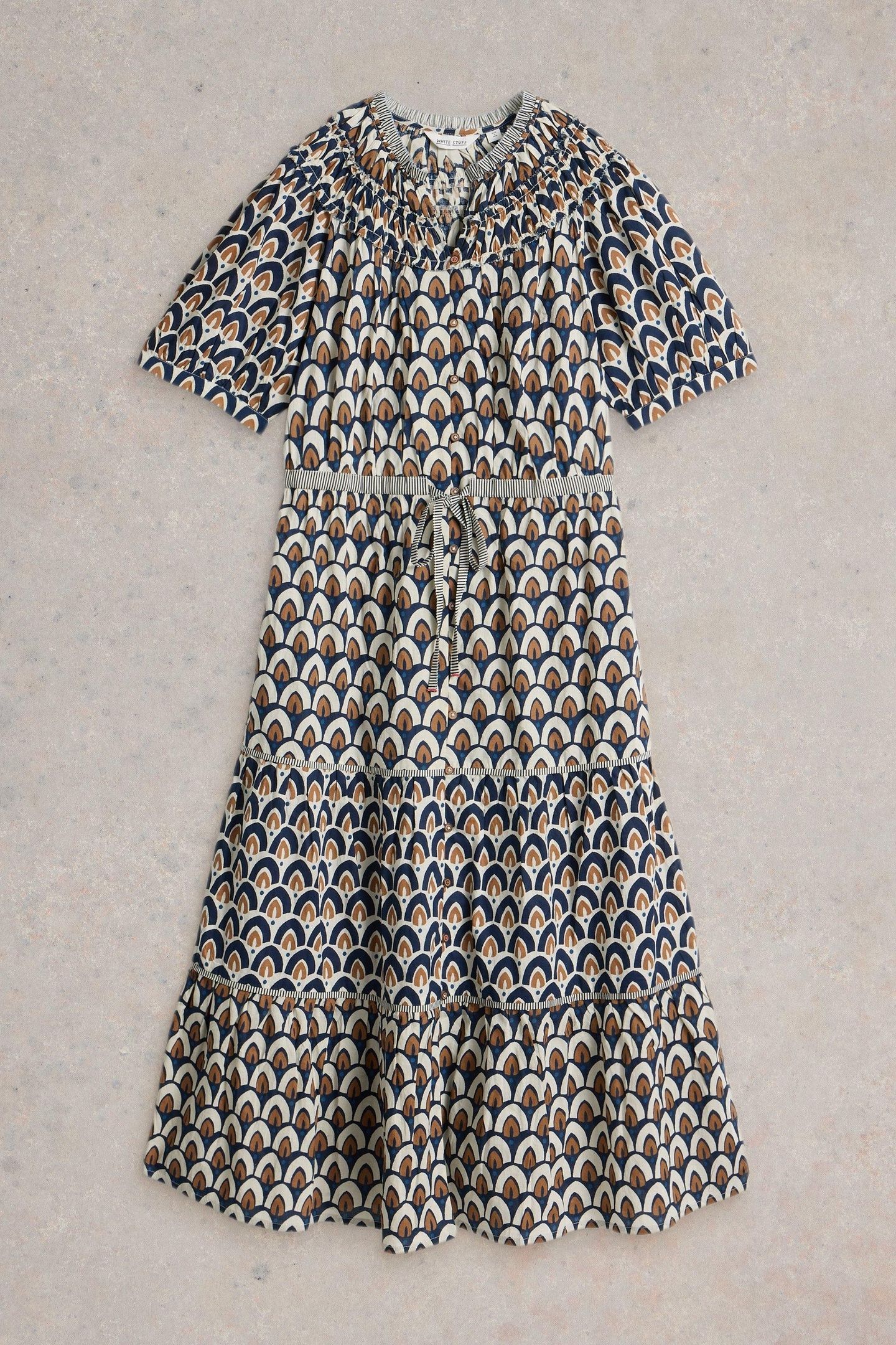 ARIEL TIERED WOVEN DRESS NAVY PRINT 3