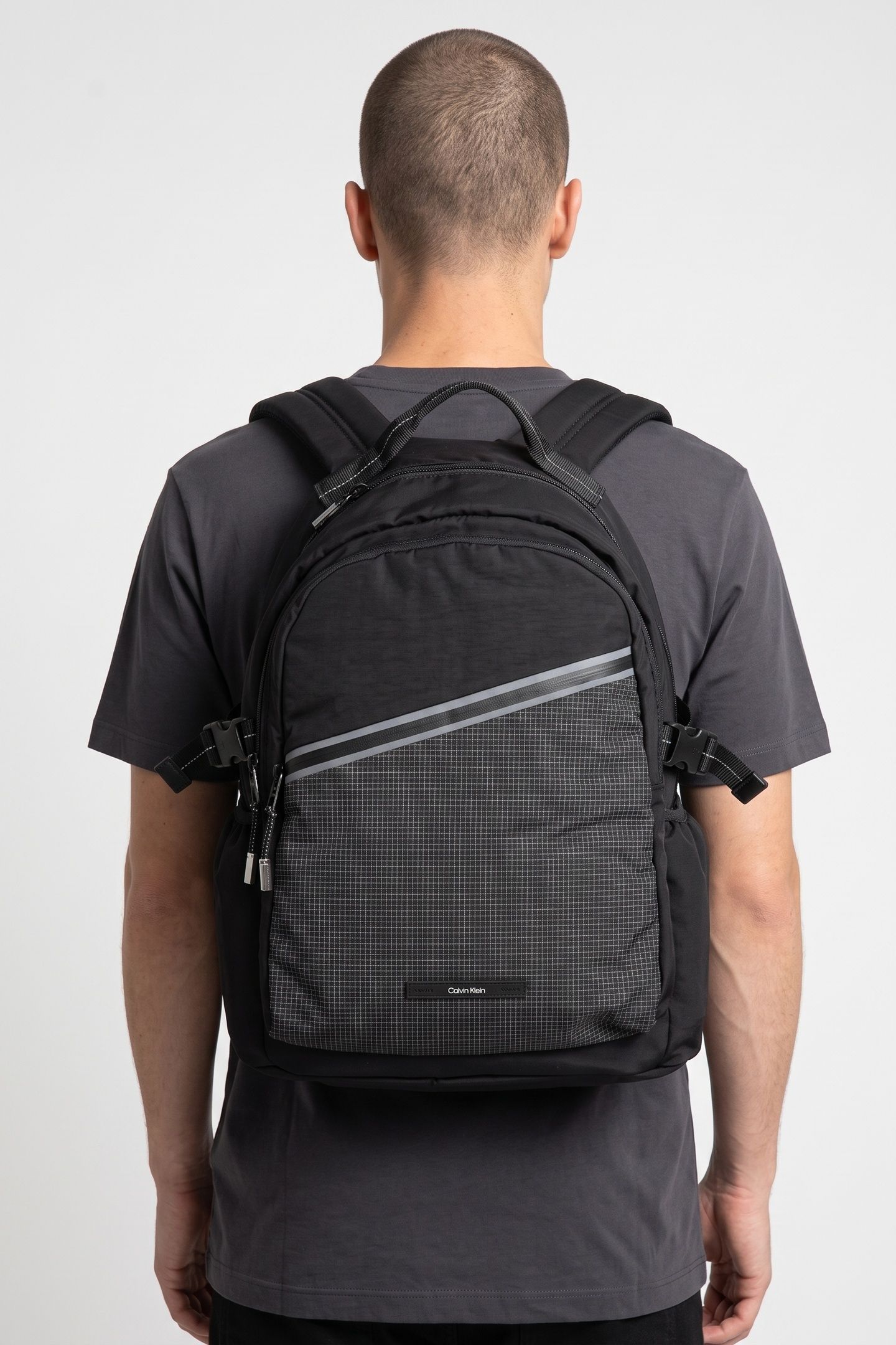 STRIPED UTILITY ZIP BACKPACK BLACK 1