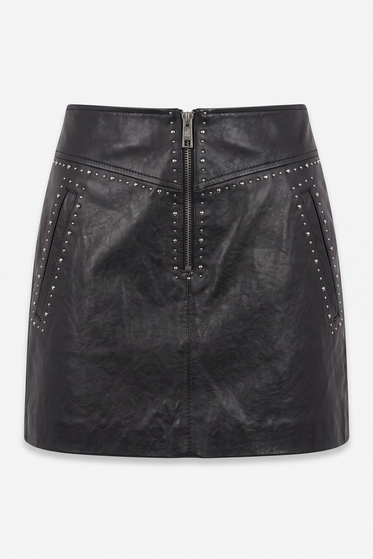 SHORT LEATHER SKIRT WITH STUDDED DETAILS BLACK 3