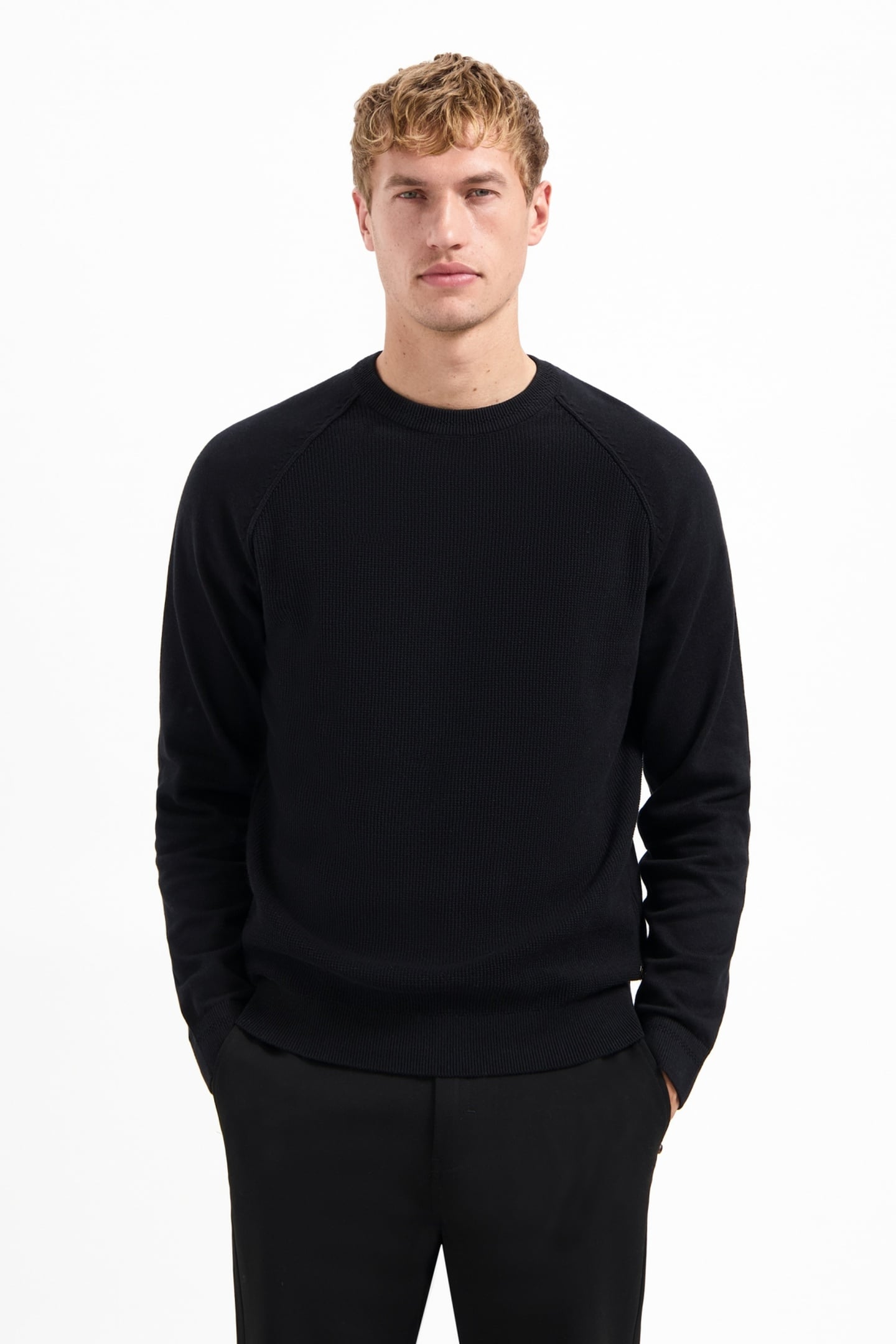PULLOVER CREWNECK SOLID WAFFLE KNIT BLACK 1