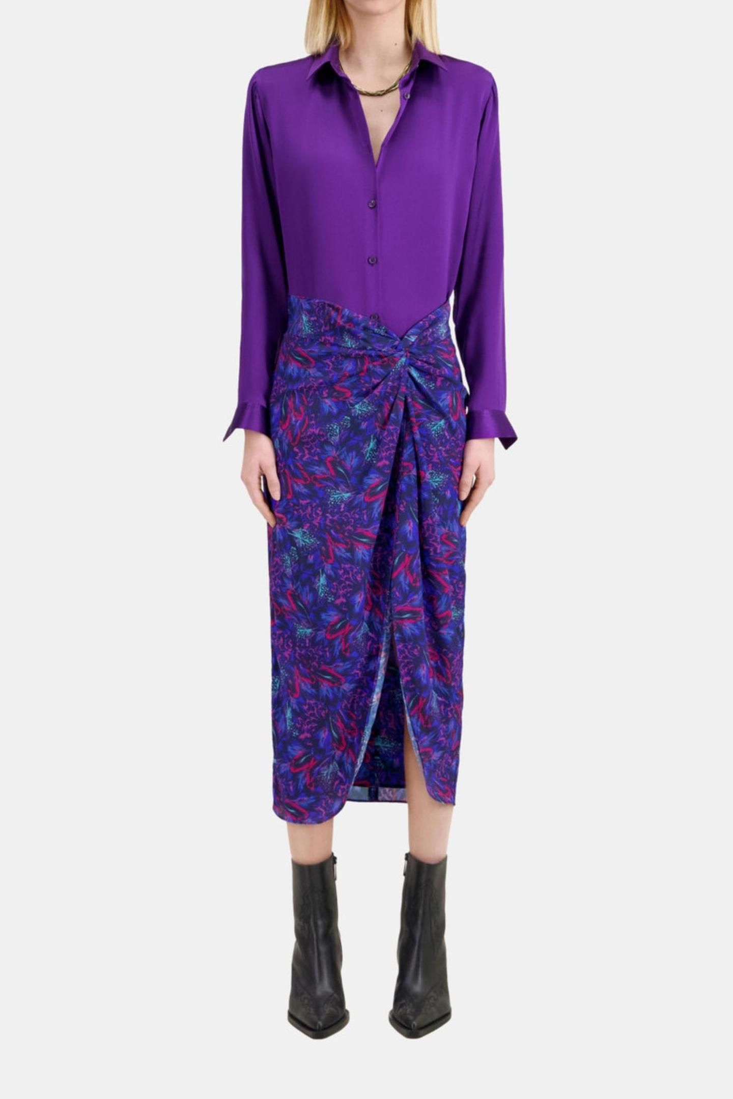 TIED MIDI SKIRT BLUE RED 3