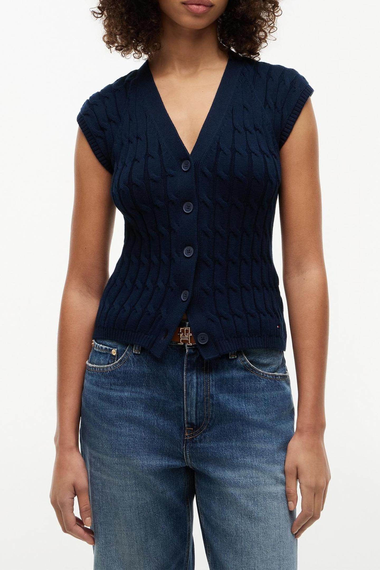 MID CABLE VEST CARDIGAN DARK NIGHT NAVY 2