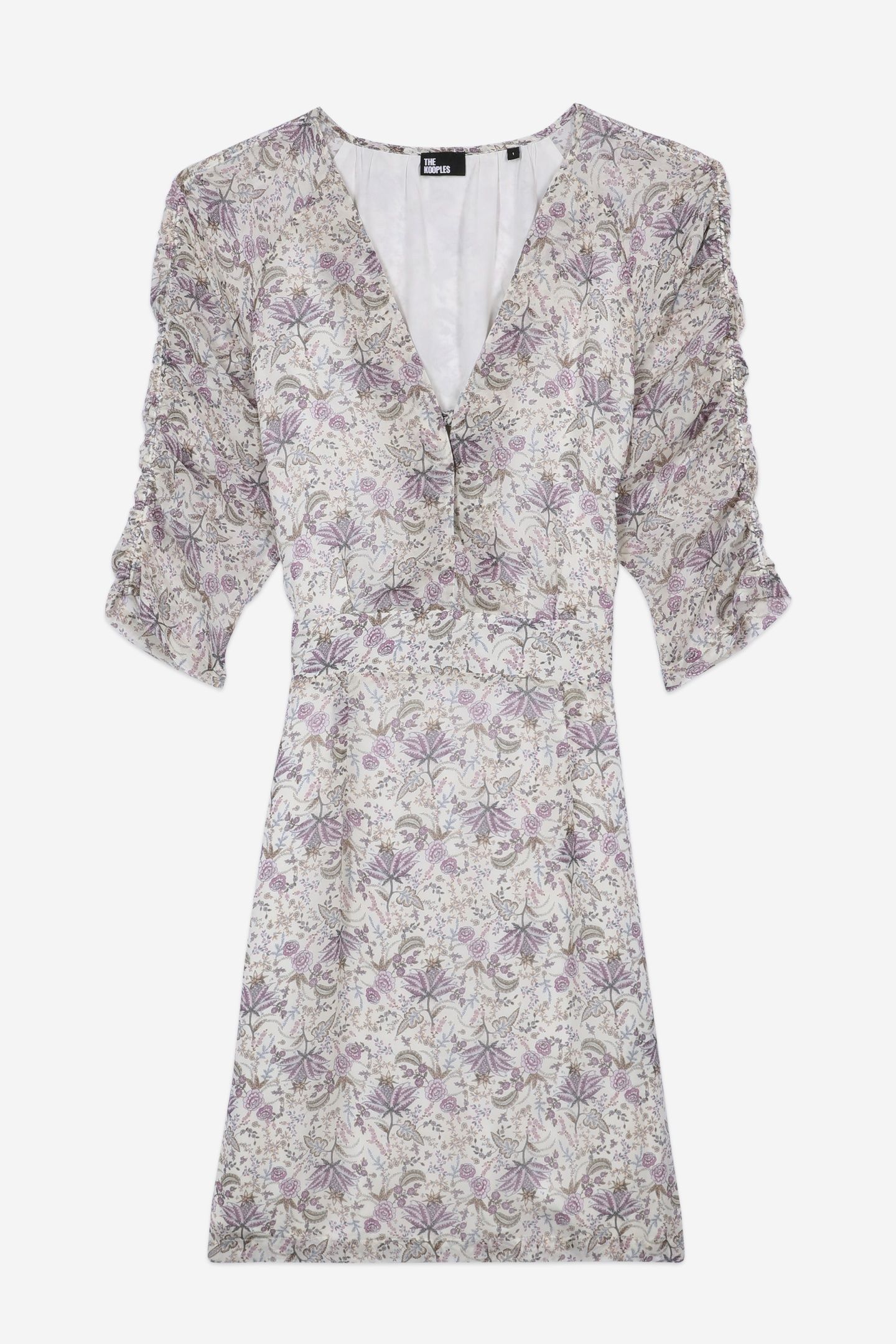 SHORT DRESS WITH 3/4 SLEEVES ECRU/MAUVECHALK 4