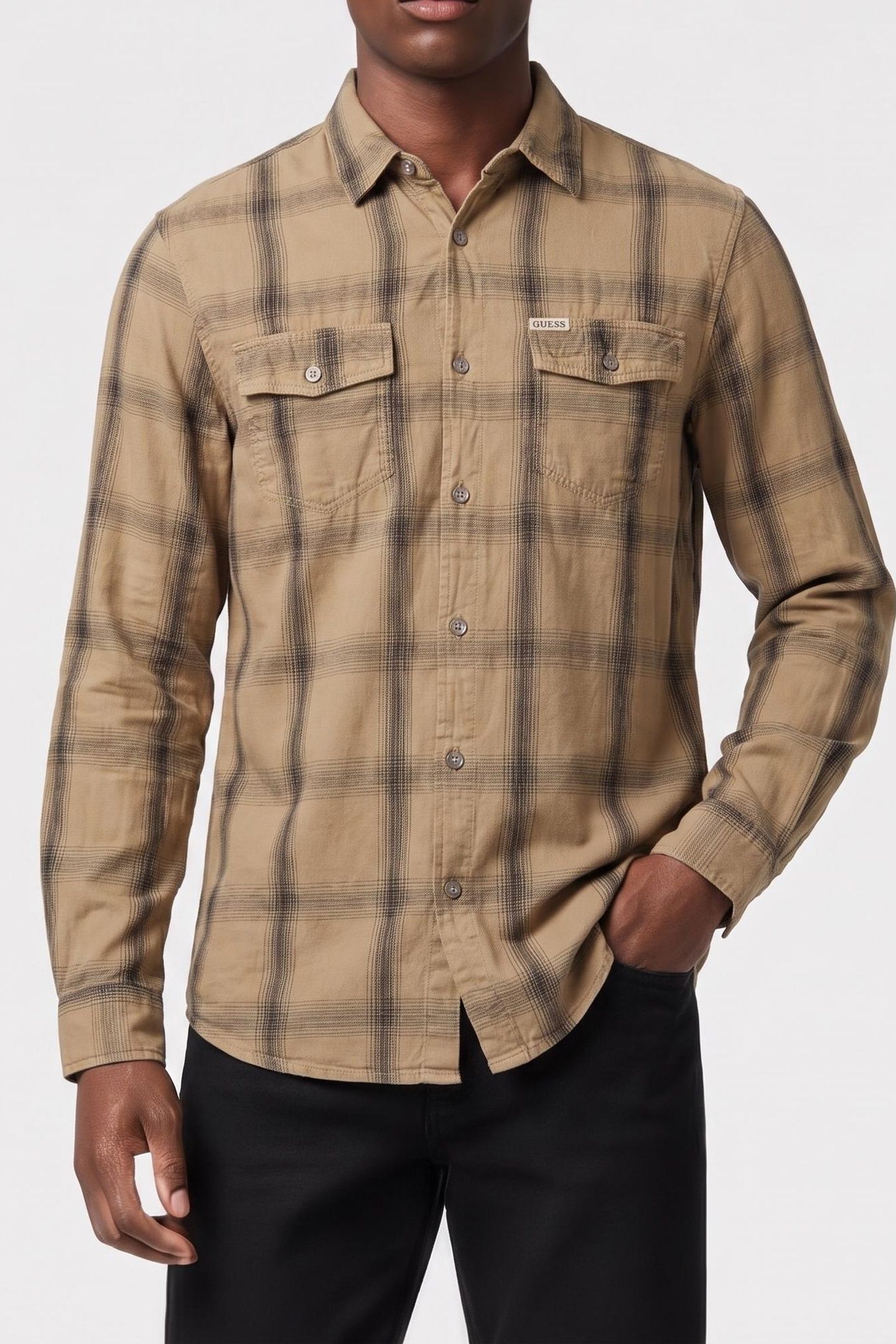 GUESS ECO LS SUNSET SHIRT SAND FADED CHECK 1
