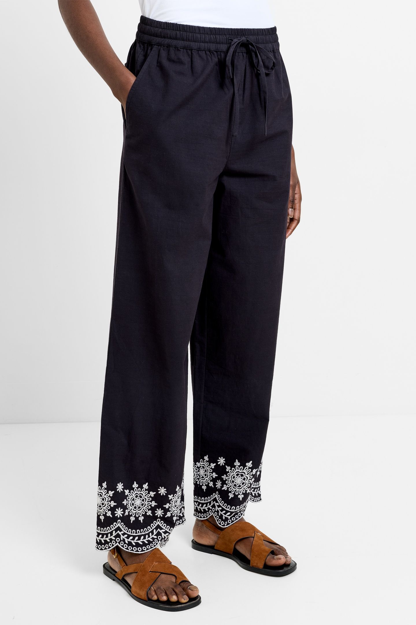 EMB HEM COTTON TROUSER BLACK 2