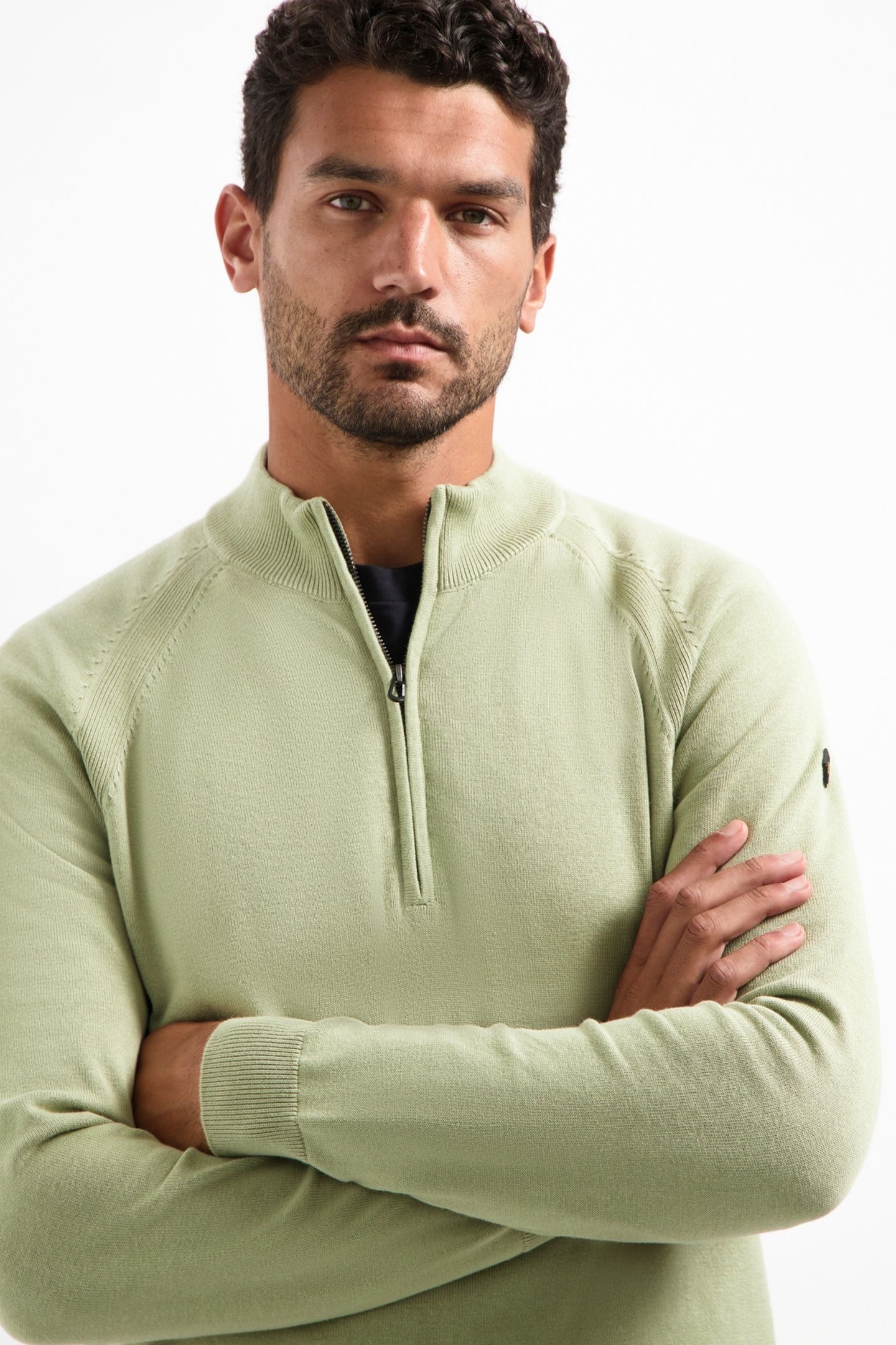 PULLOVER HALF ZIP HIGH COLLAR SOLID LIGHT MOSS 2