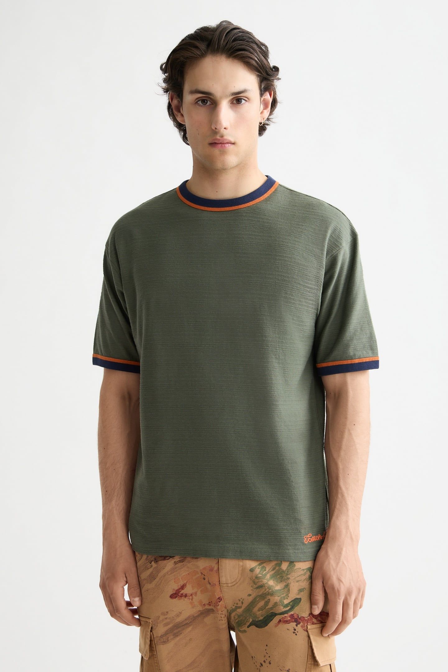 RELAXED FIT BOUND NECKLINE T-SHIRT THYME 1