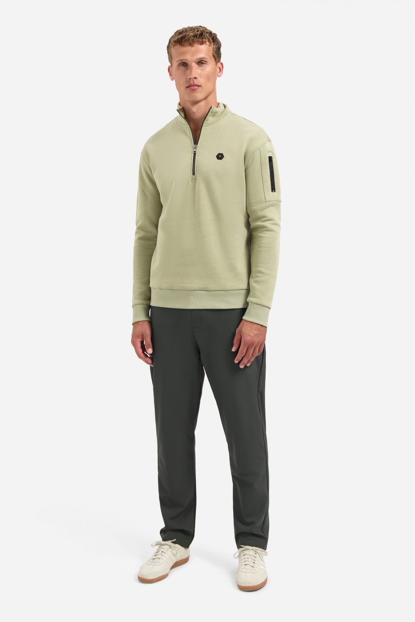 SWEATER HALF ZIP BRUSHED LIGHT MOSS 2
