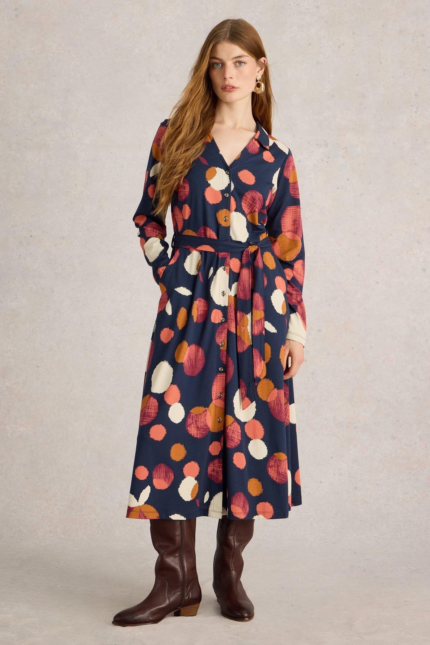CORA JERSEY SHIRT DRESS NAVY PRINT 1