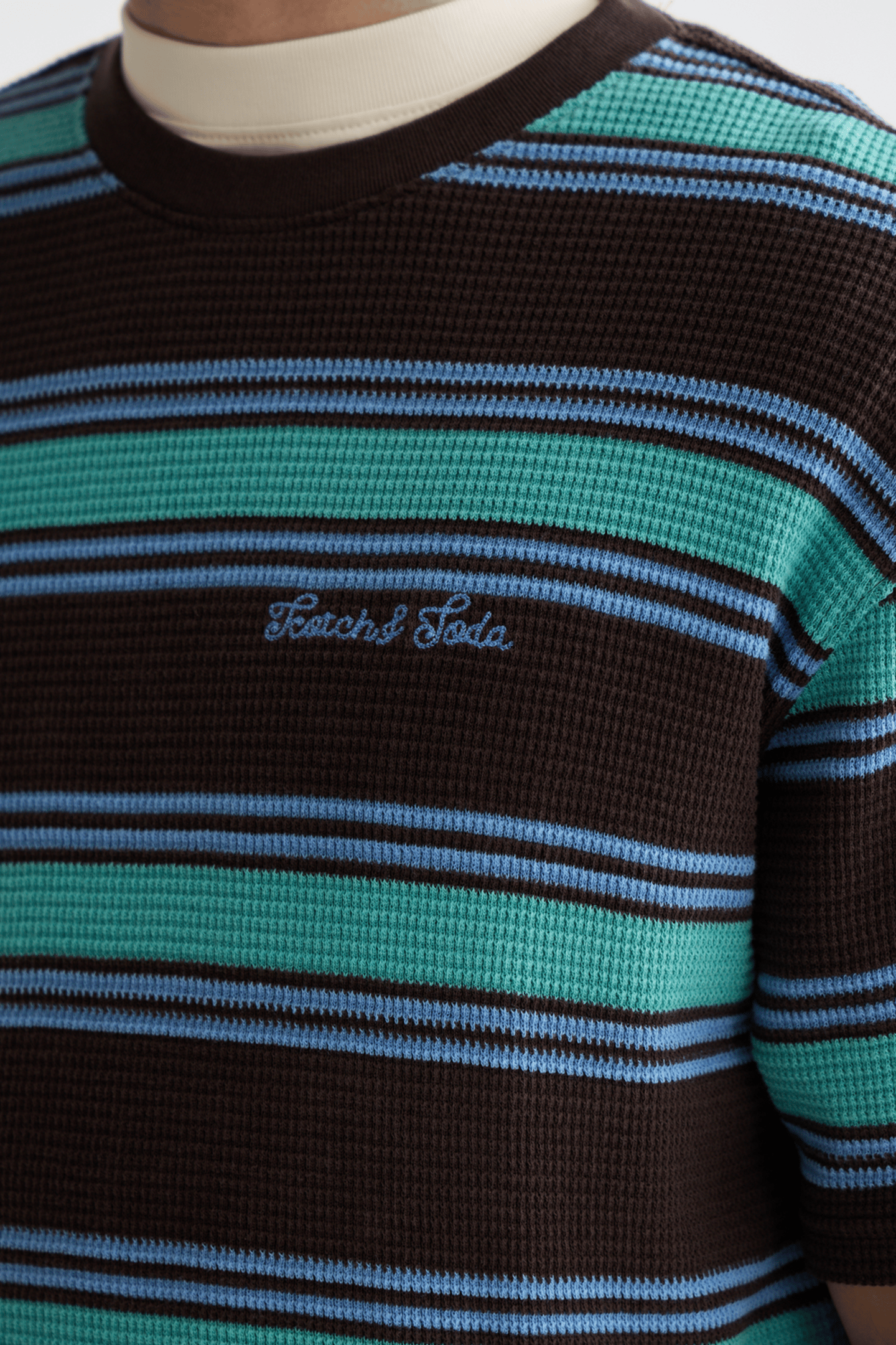RELAXED FIT CHUNKY WAFFLE STRIPE T-SHIRT DARK BROWN MULTI ST 7