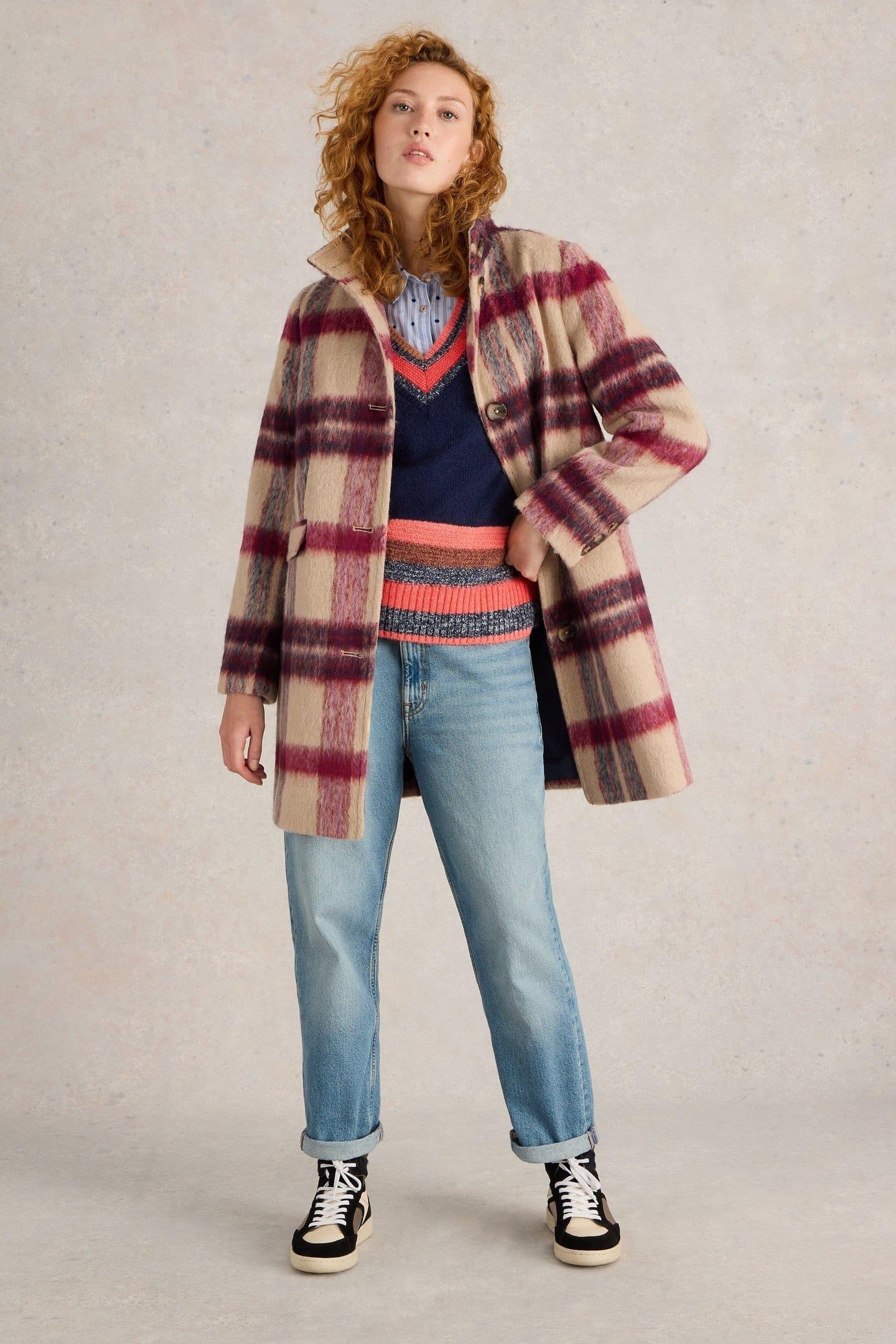 KARLA CHECK COAT PLUM MULTI 1