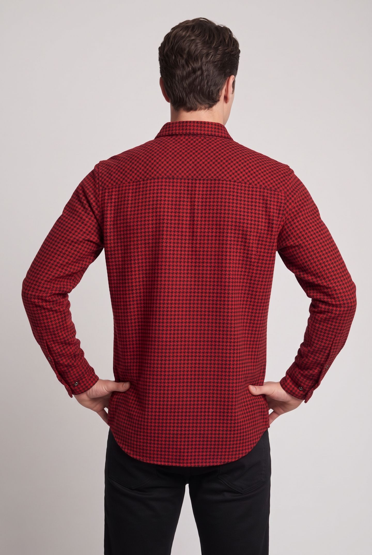 LONG-SLEEVED SHIRT W CLASSIC COLLAR BLACK - RED 2