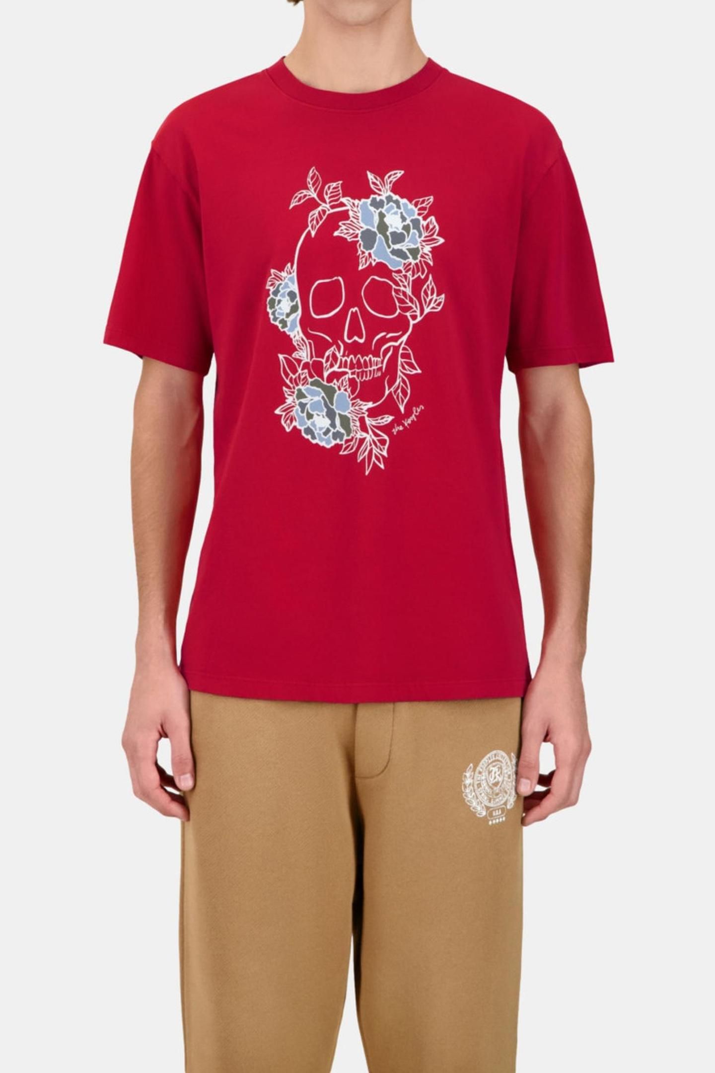SHORT-SLEEVED T-SHIRT WITH SKULL FLOWERS PRINT CHERRY 2