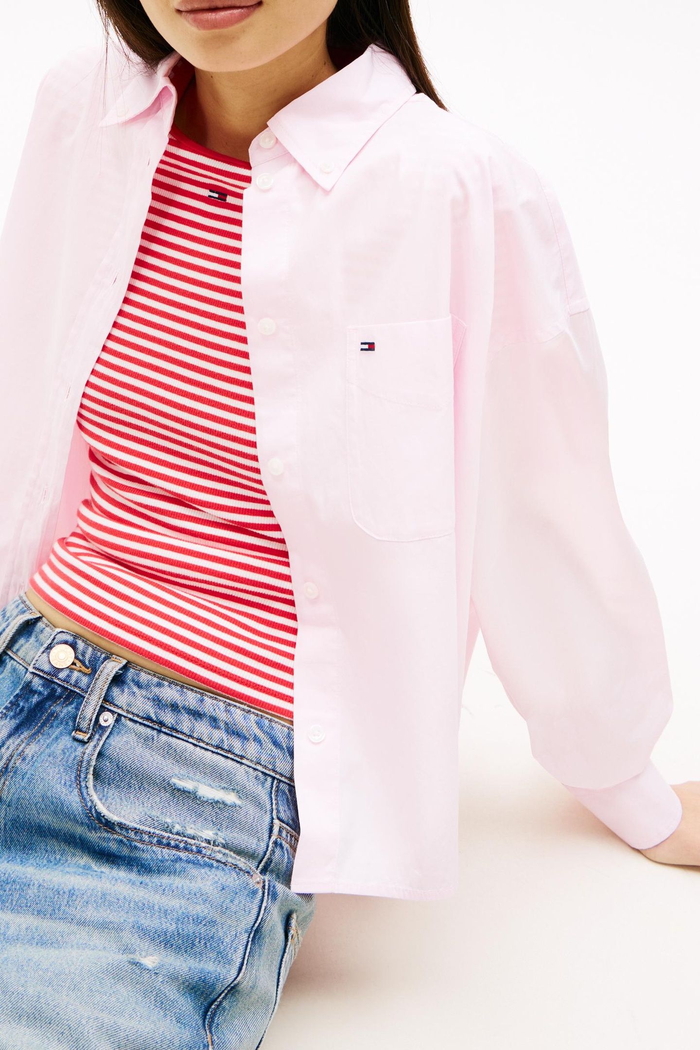 RELAXED FIT CROPPED POPLIN SHIRT PEARLY PINK 5