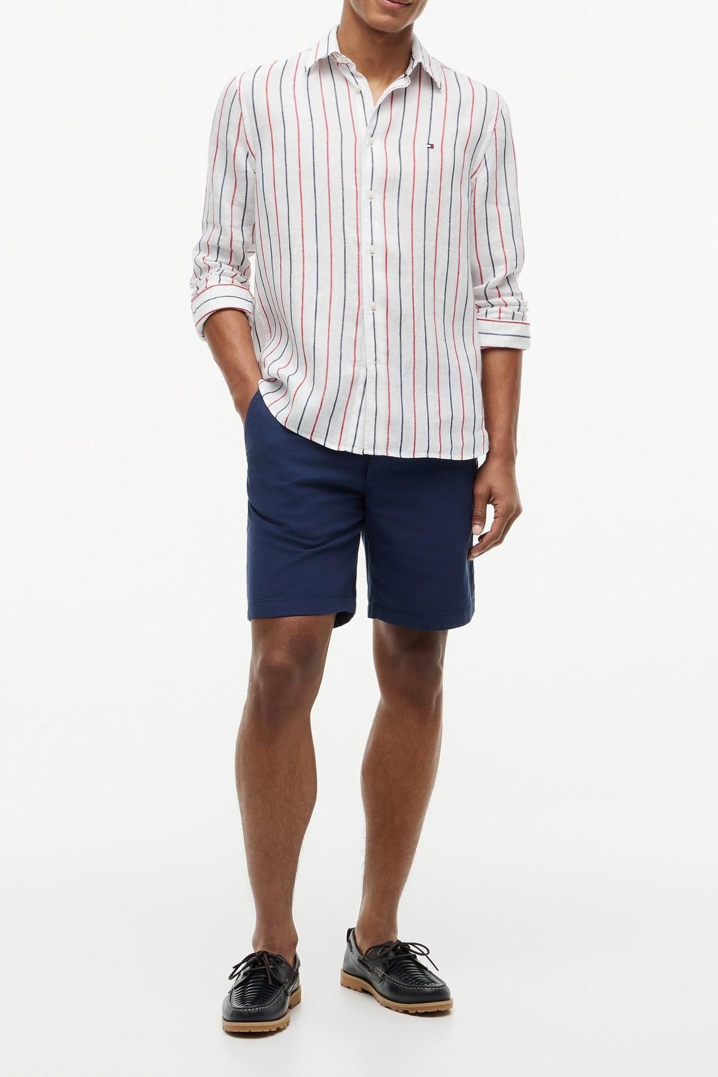 LINEN TEXTURED STRIPE SHIRT MEDIUM RED/STRIPE 4