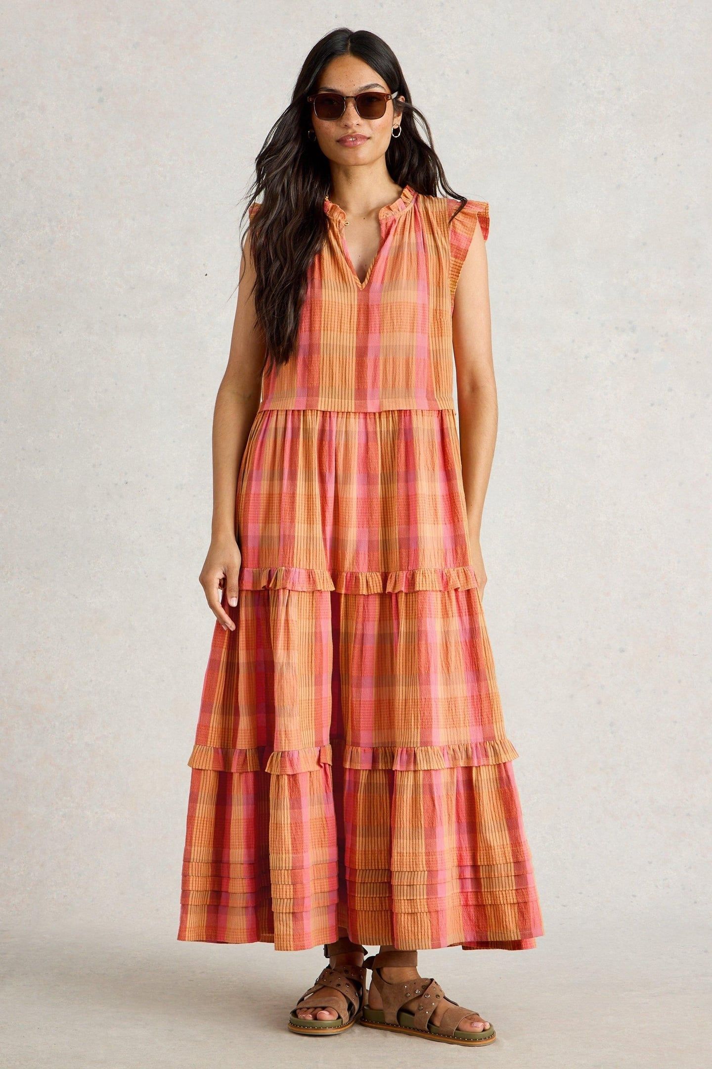 ROSIE CHECK MAXI DRESS PINK MULTI 1