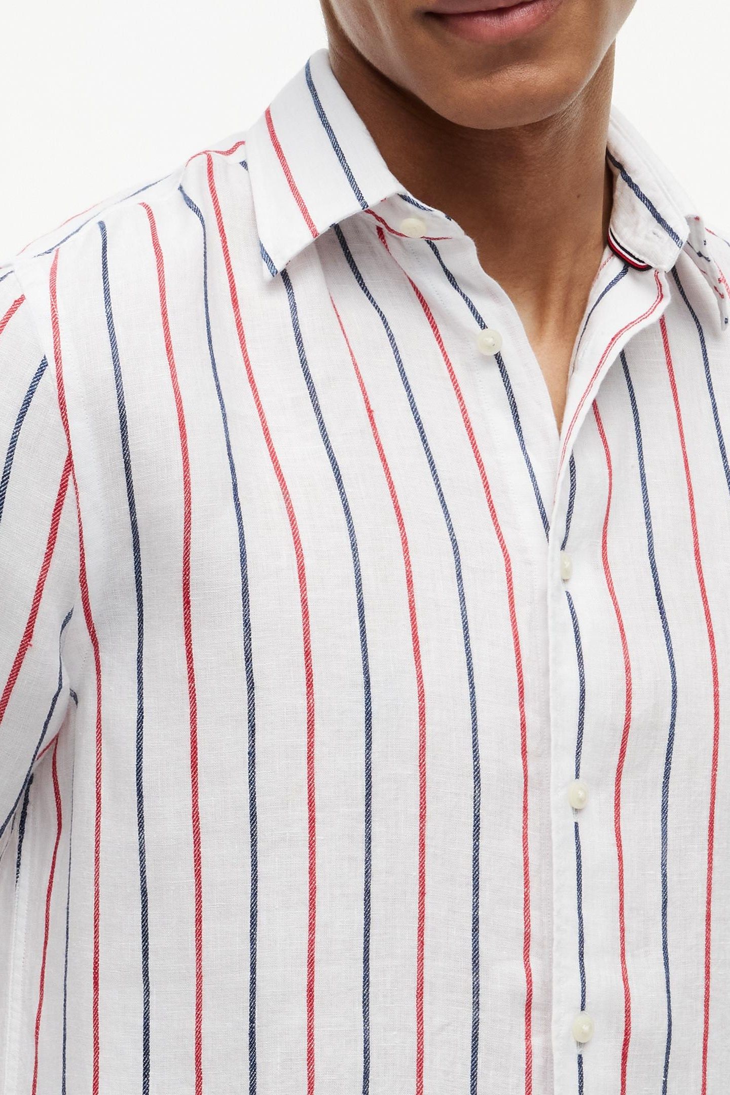 LINEN TEXTURED STRIPE SHIRT MEDIUM RED/STRIPE 5
