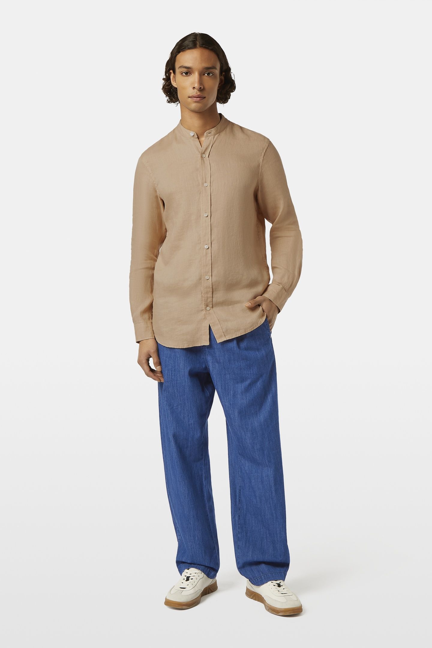 SEASONAL CORE - REGULAR FIT STAND-UP COLLAR LINEN SHIRT SOFT 2