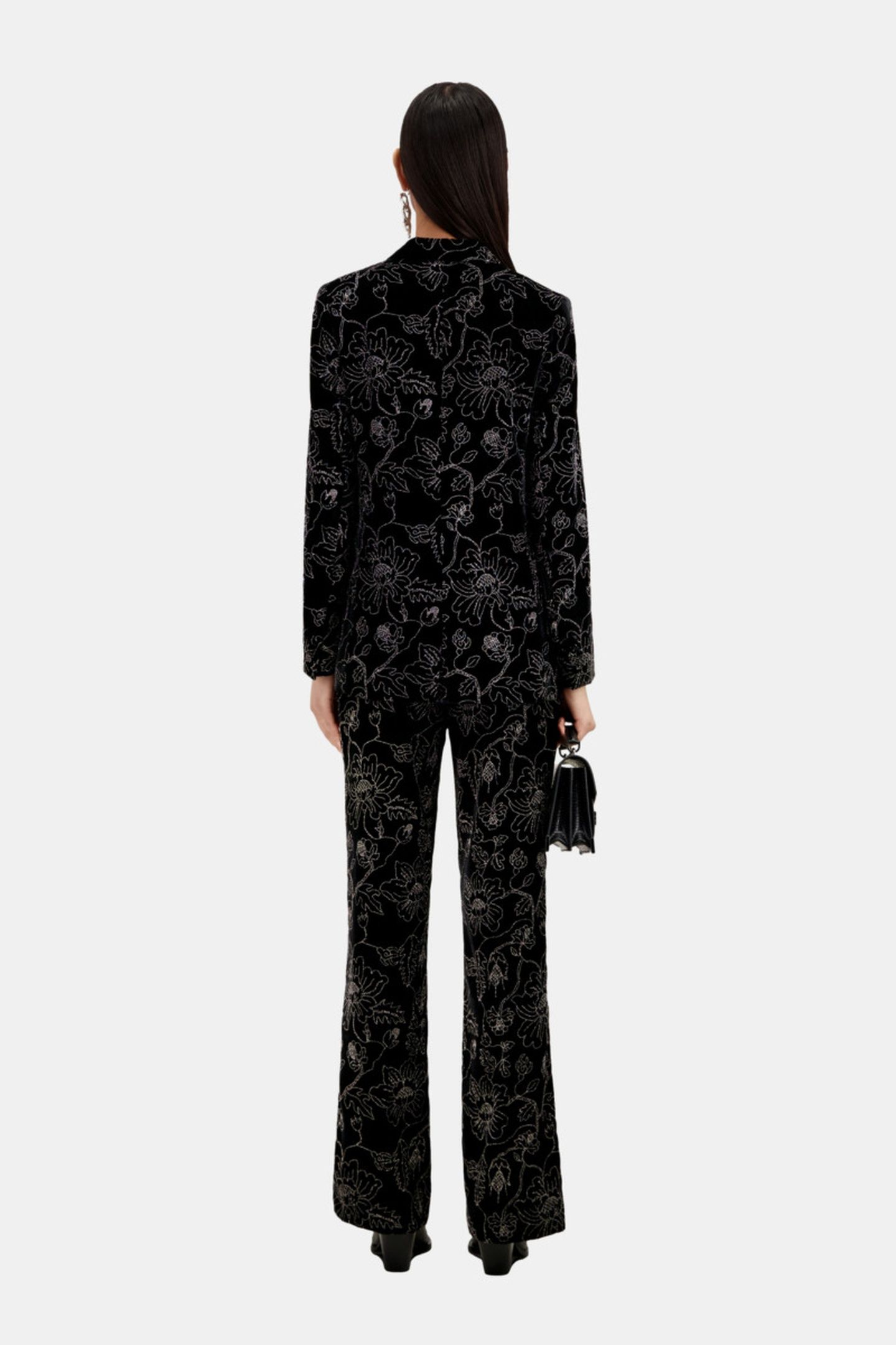 CLASSIC COLLAR SUIT JACKET IN VELVET WITH GLITTERS BLACK 3