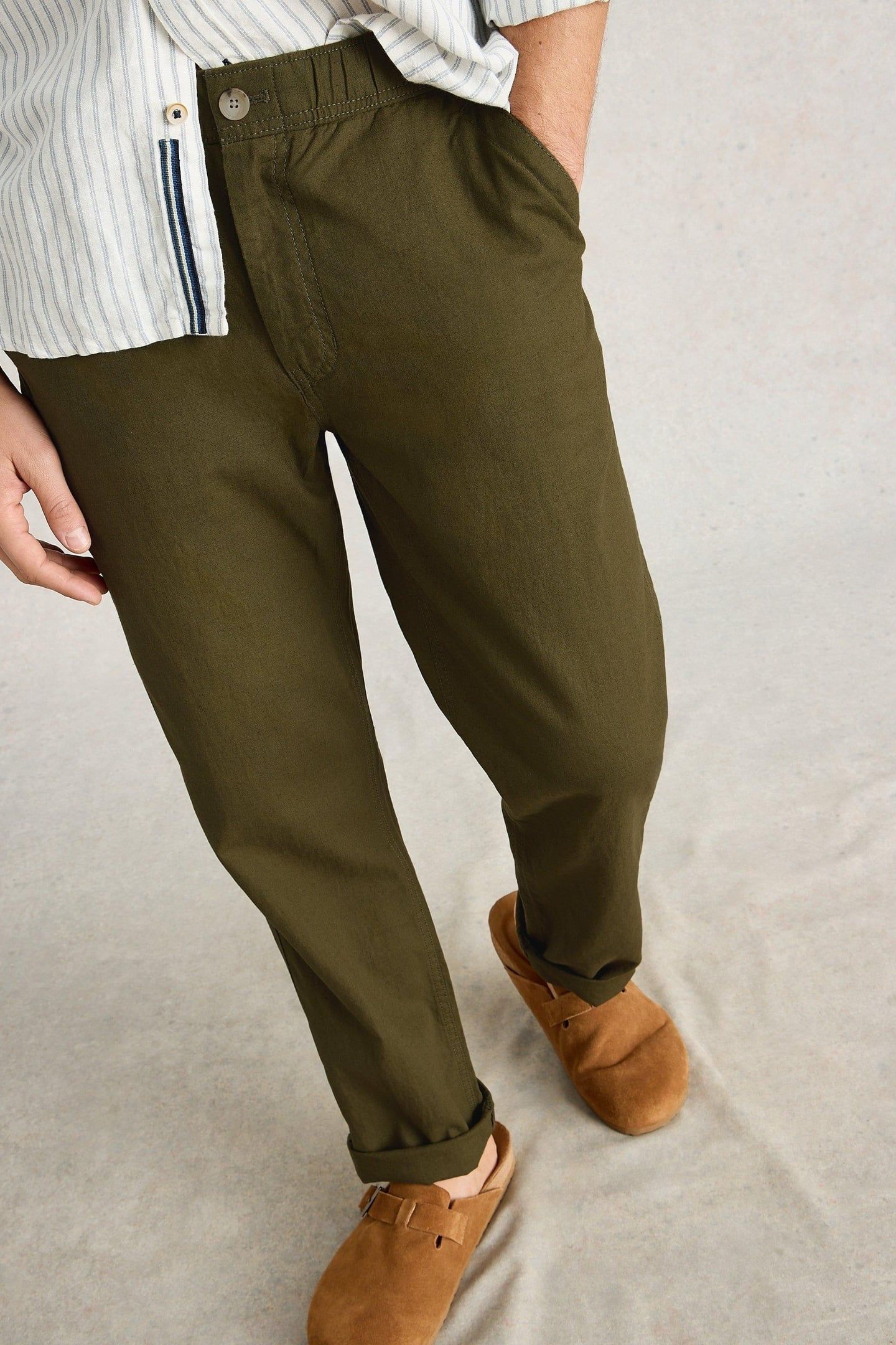 DRAWSTRING LINEN BLEND TROUSER KHAKI GREEN 7