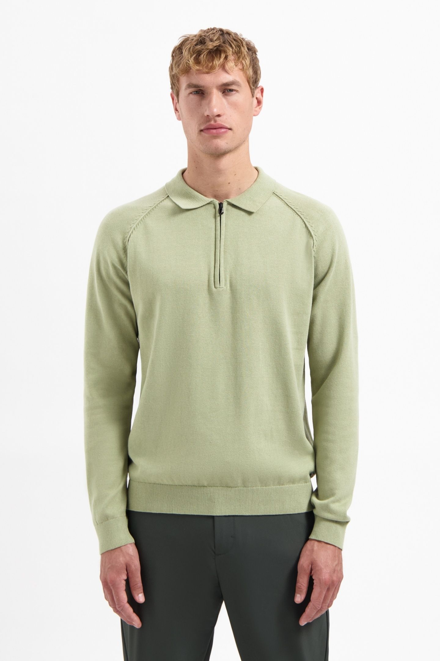 PULLOVER POLO HALF ZIP SOLID LIGHT MOSS 1