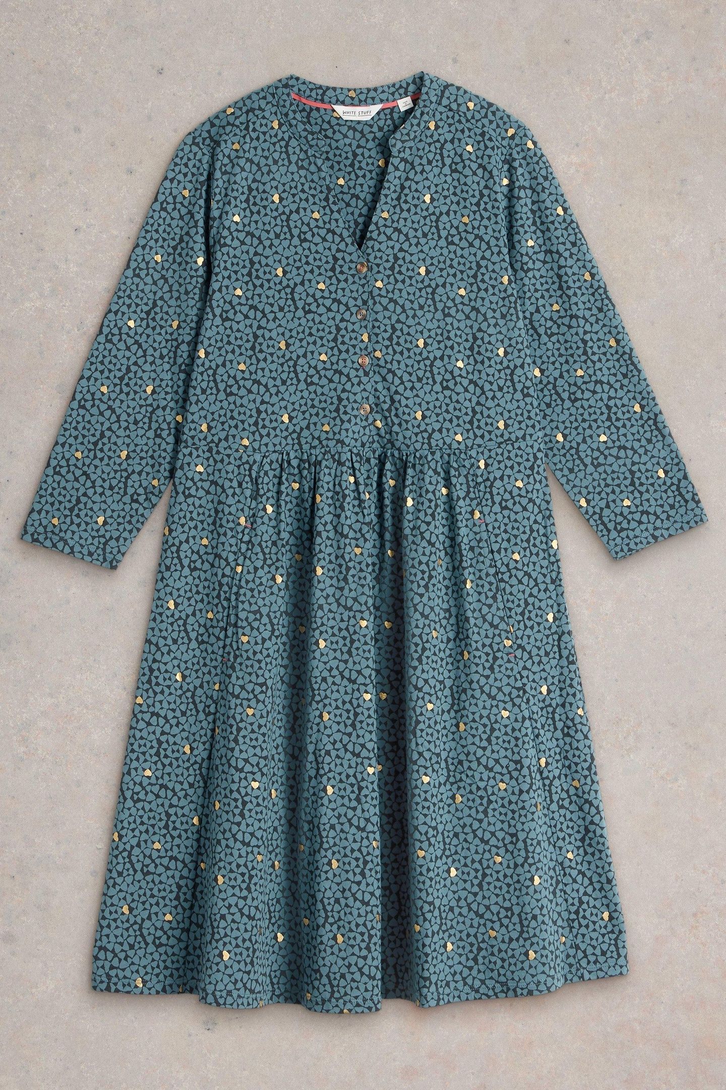 NIA JERSEY DRESS TEAL PRINT 3