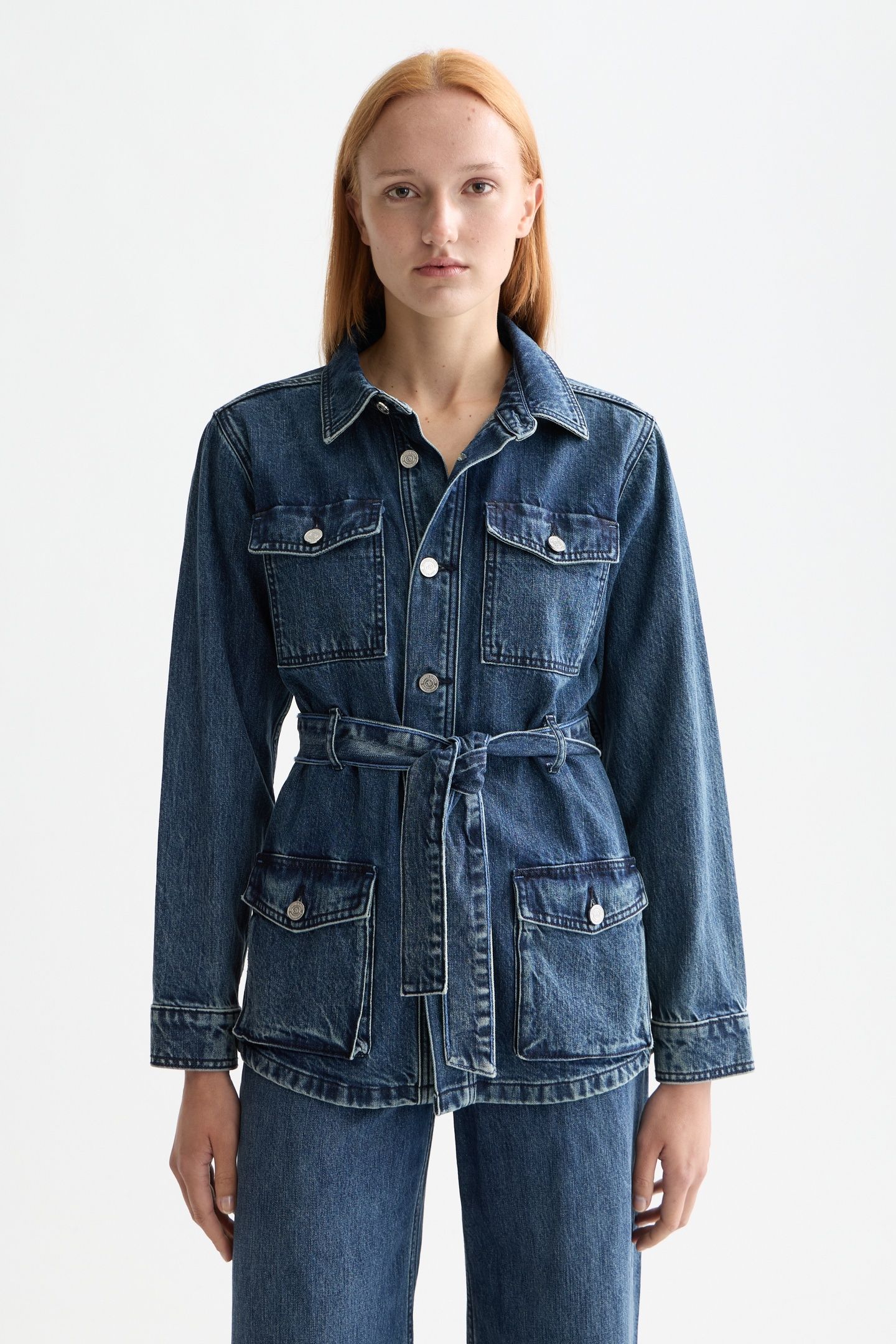 WORKED OUT BELTED DENIM JACKET — FRAMEWORK 1