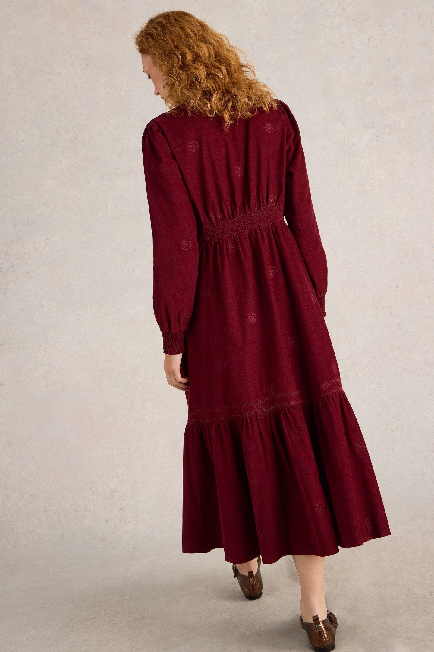 FINN EMBROIDERED CORD DRESS DARK PLUM 3