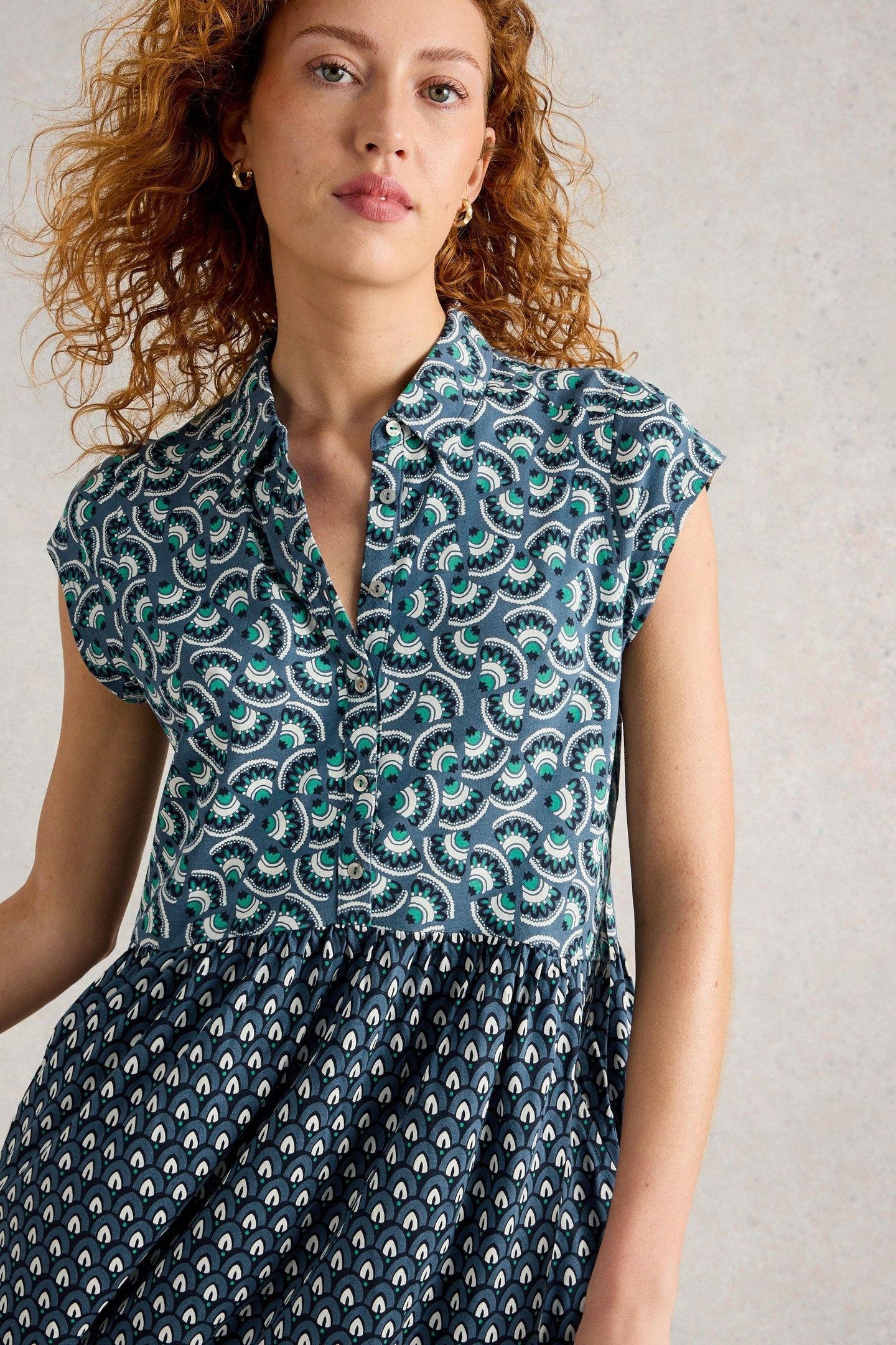 EVERLY JERSEY SHIRT DRESS NAVY MULTI 2
