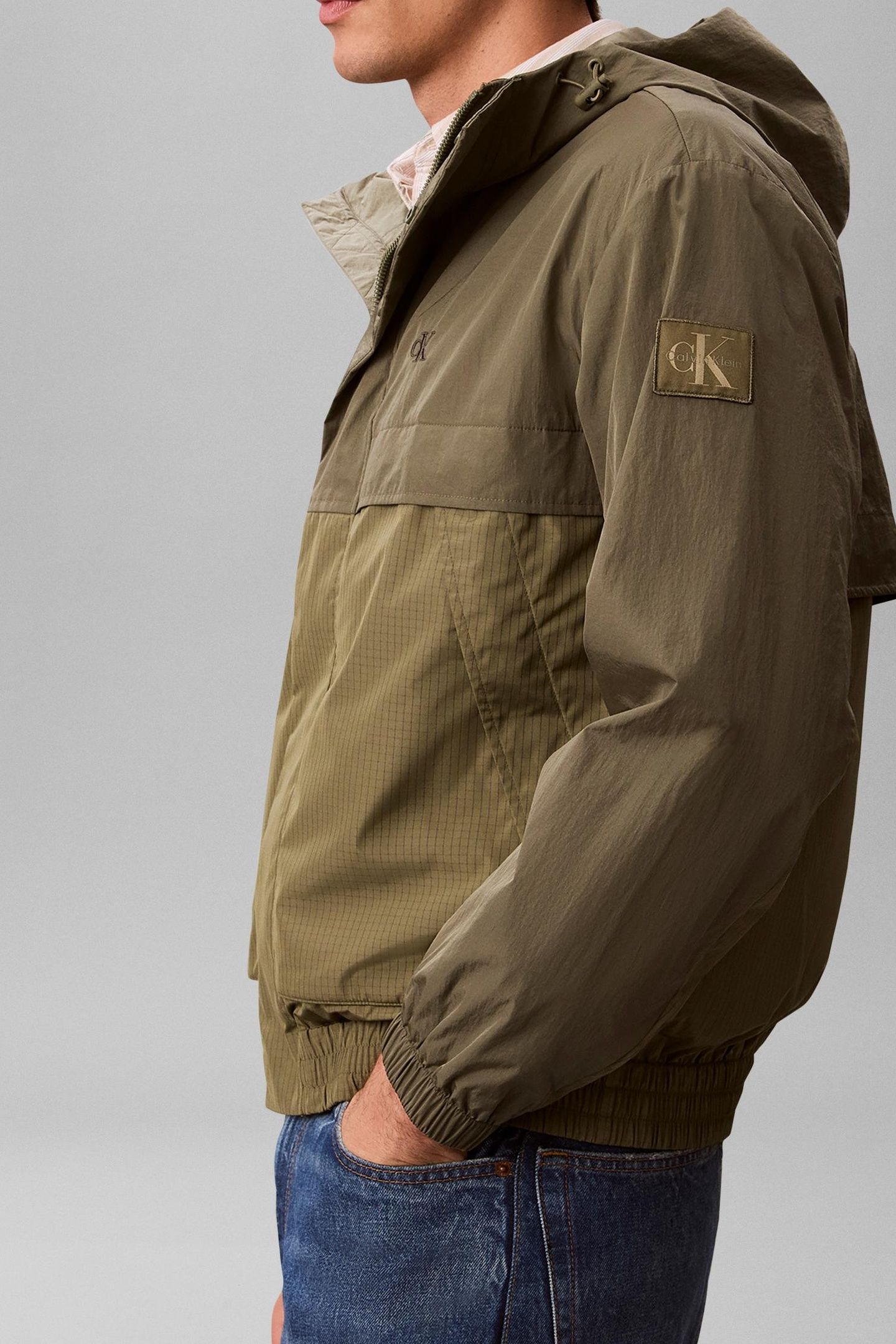 LONG SLEEVE LIGHTWEIGHT NYLON MIXED JACKET DUSTY OLIVE 2