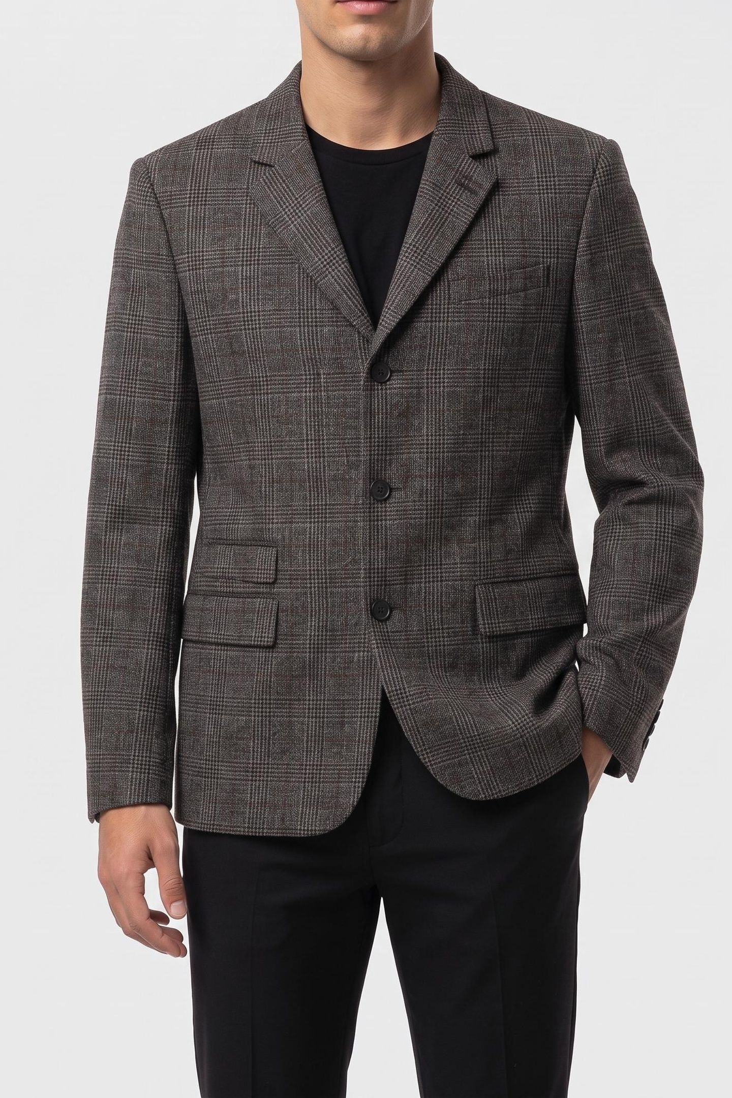 LOOSE-FITTING JACKET W 3 BUTTONS AND 3 POCKETS BROWN / BLACK 2