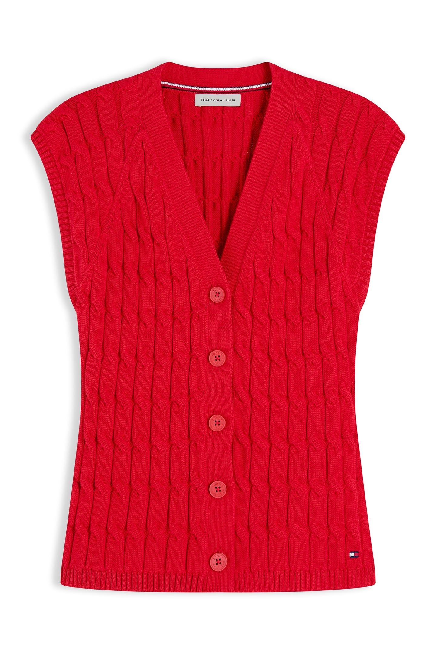 MID CABLE VEST CARDIGAN FIRE RED 4