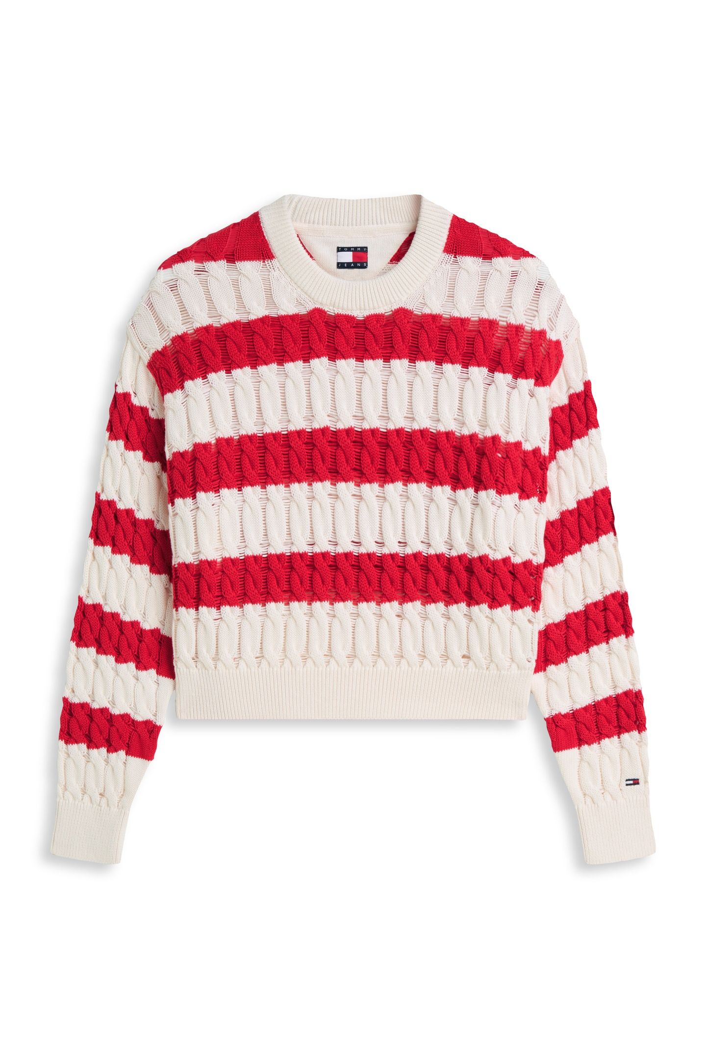 LOOSE CABLE SWEATER AMARYLLIS RED/STRIPE 4