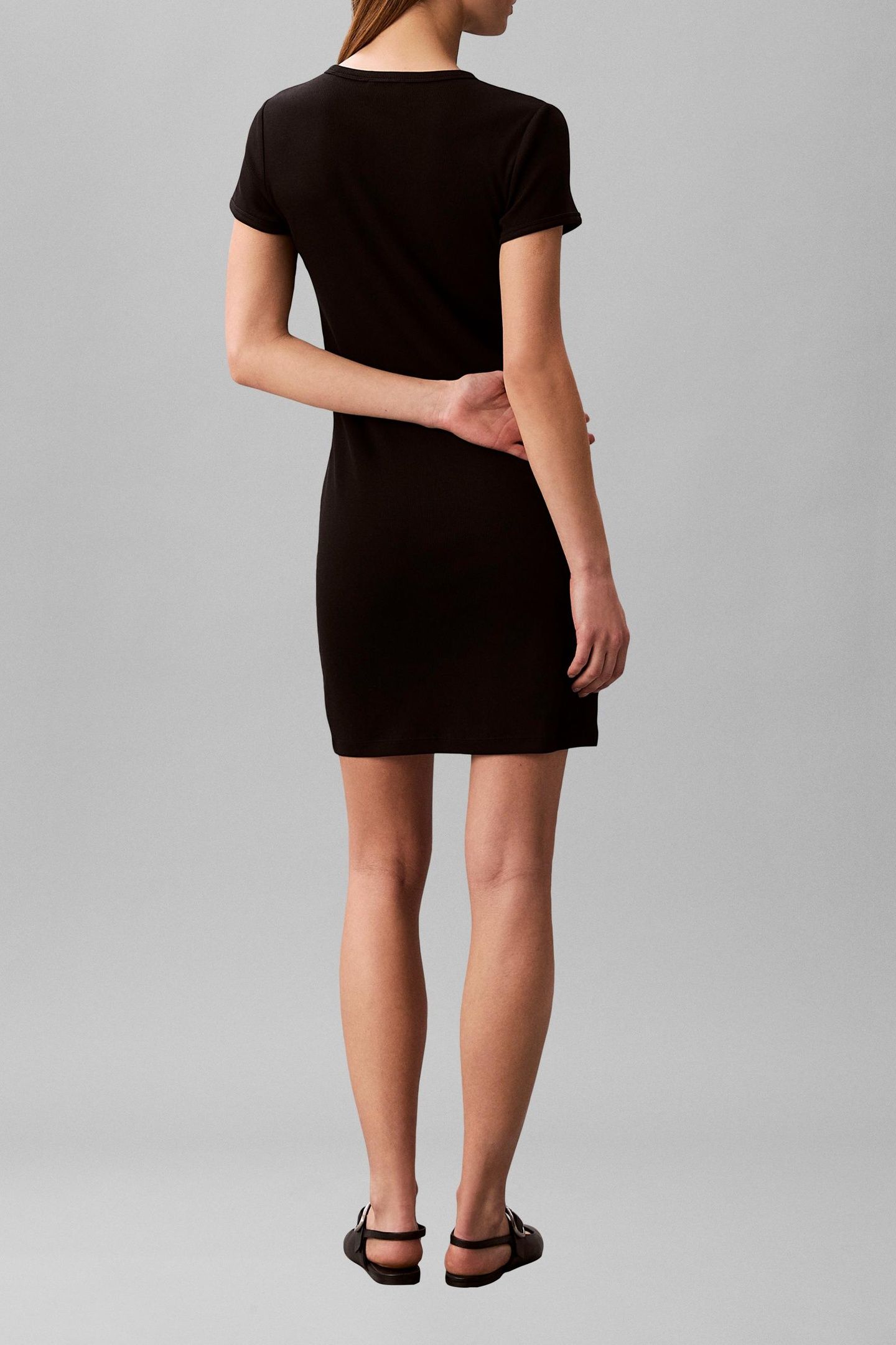 SHORT SLEEVE MONOLOGO 2X2 BABY RIB DRESS BLACK 2
