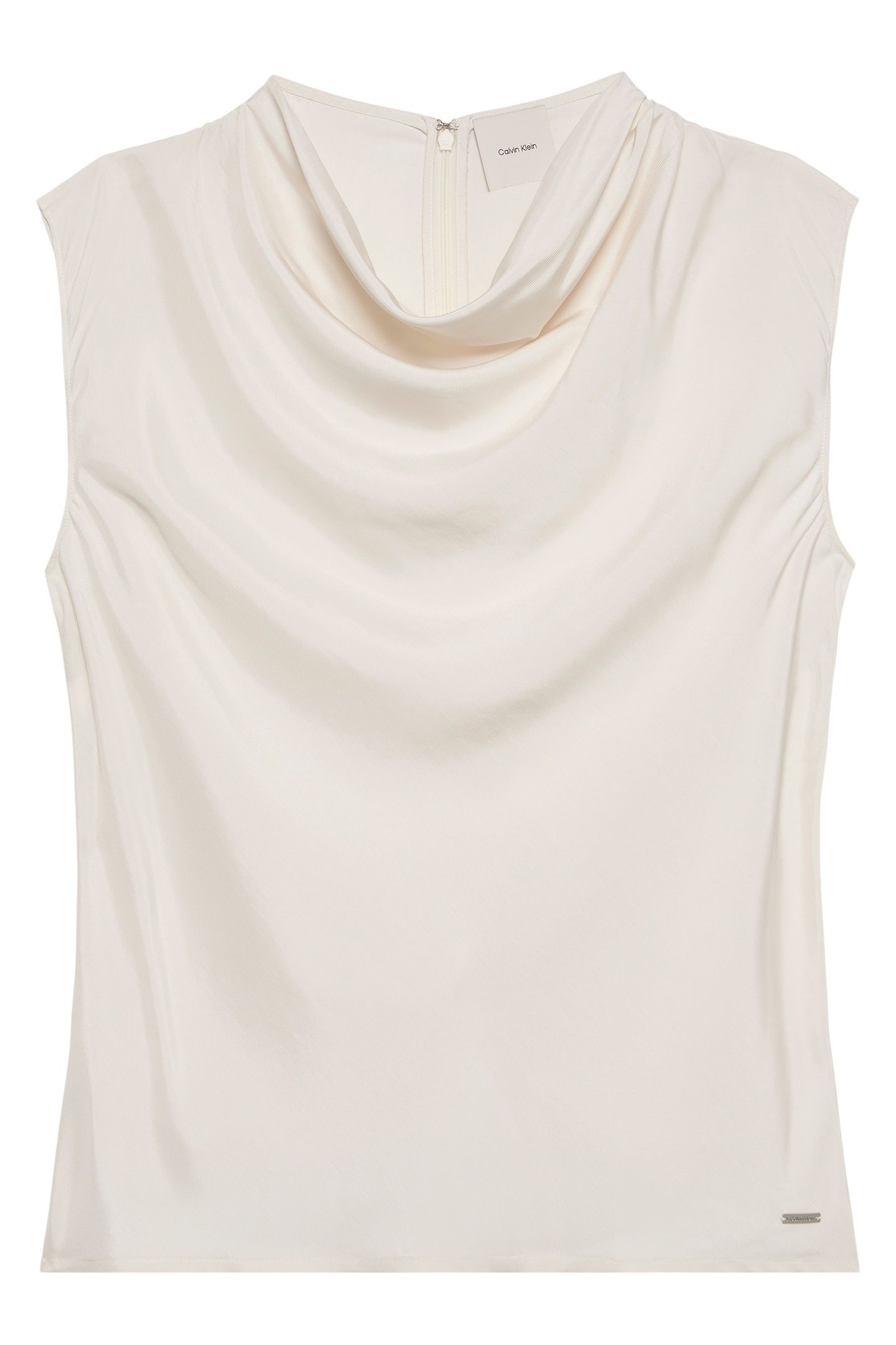 VISCOSE TWILL COWL NECK TOP WHITE SAND 4