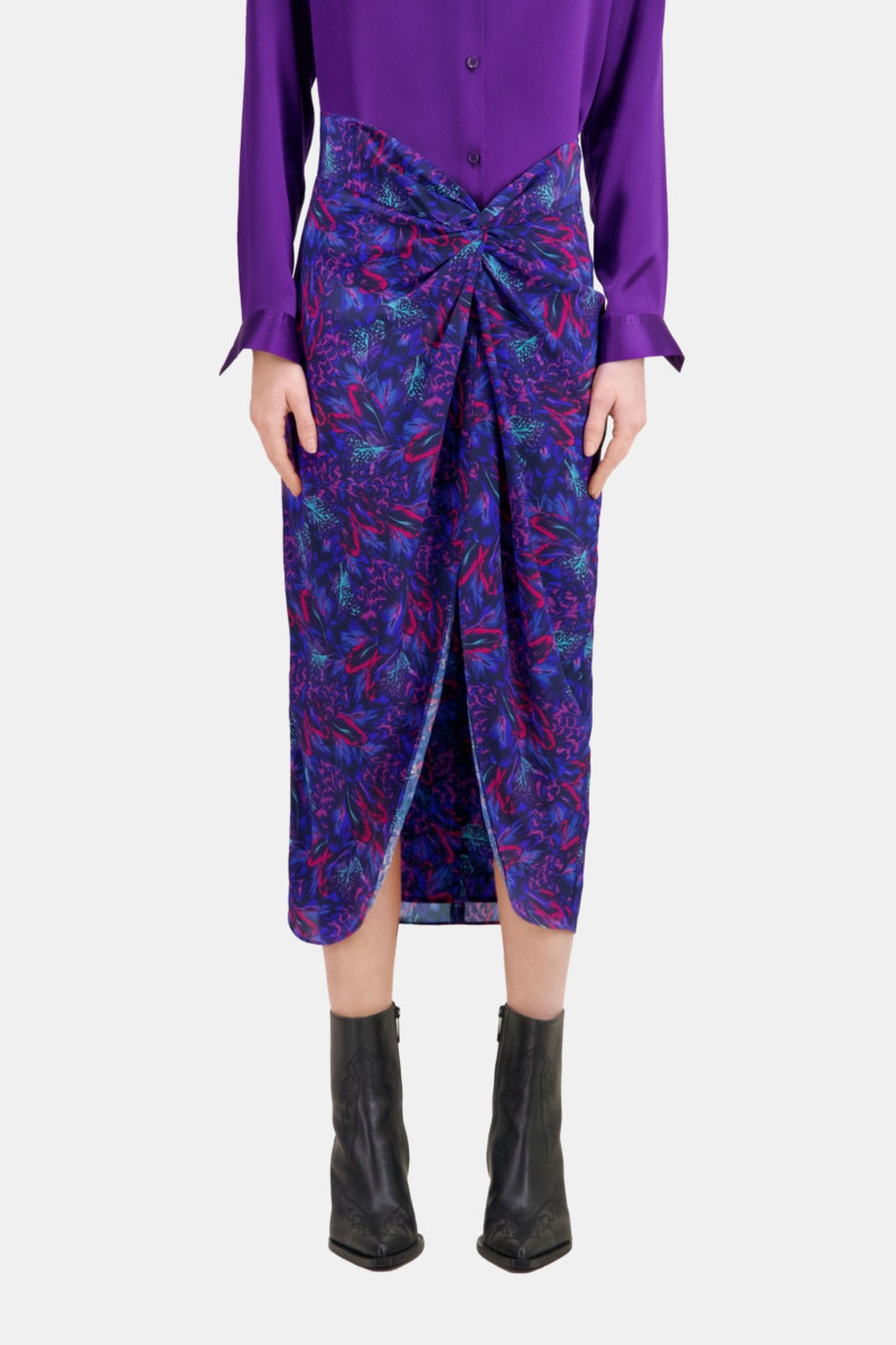 TIED MIDI SKIRT BLUE RED 1