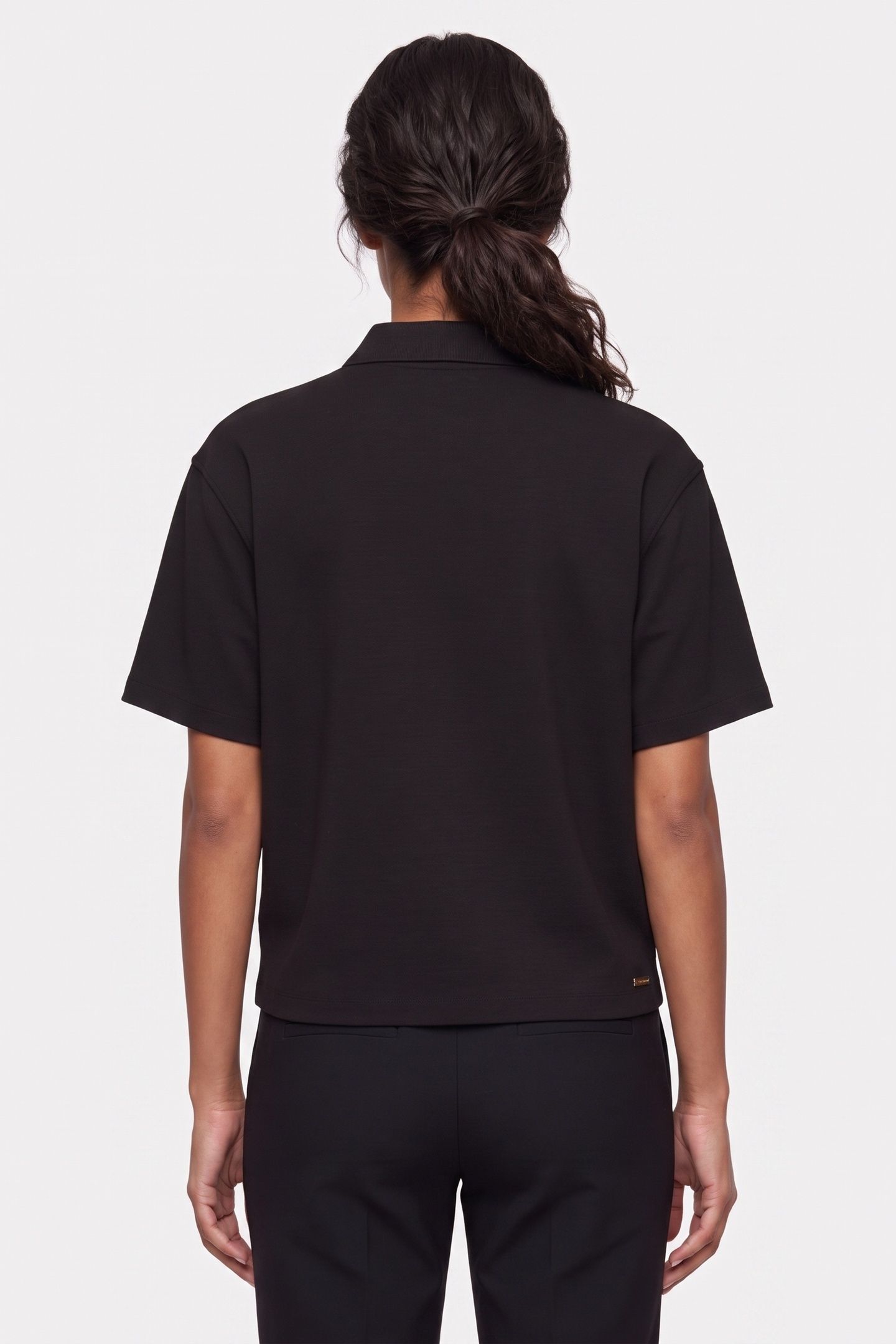 SHORT SLEEVE TAILORED KNIT COLLAR TOP BLACK 2