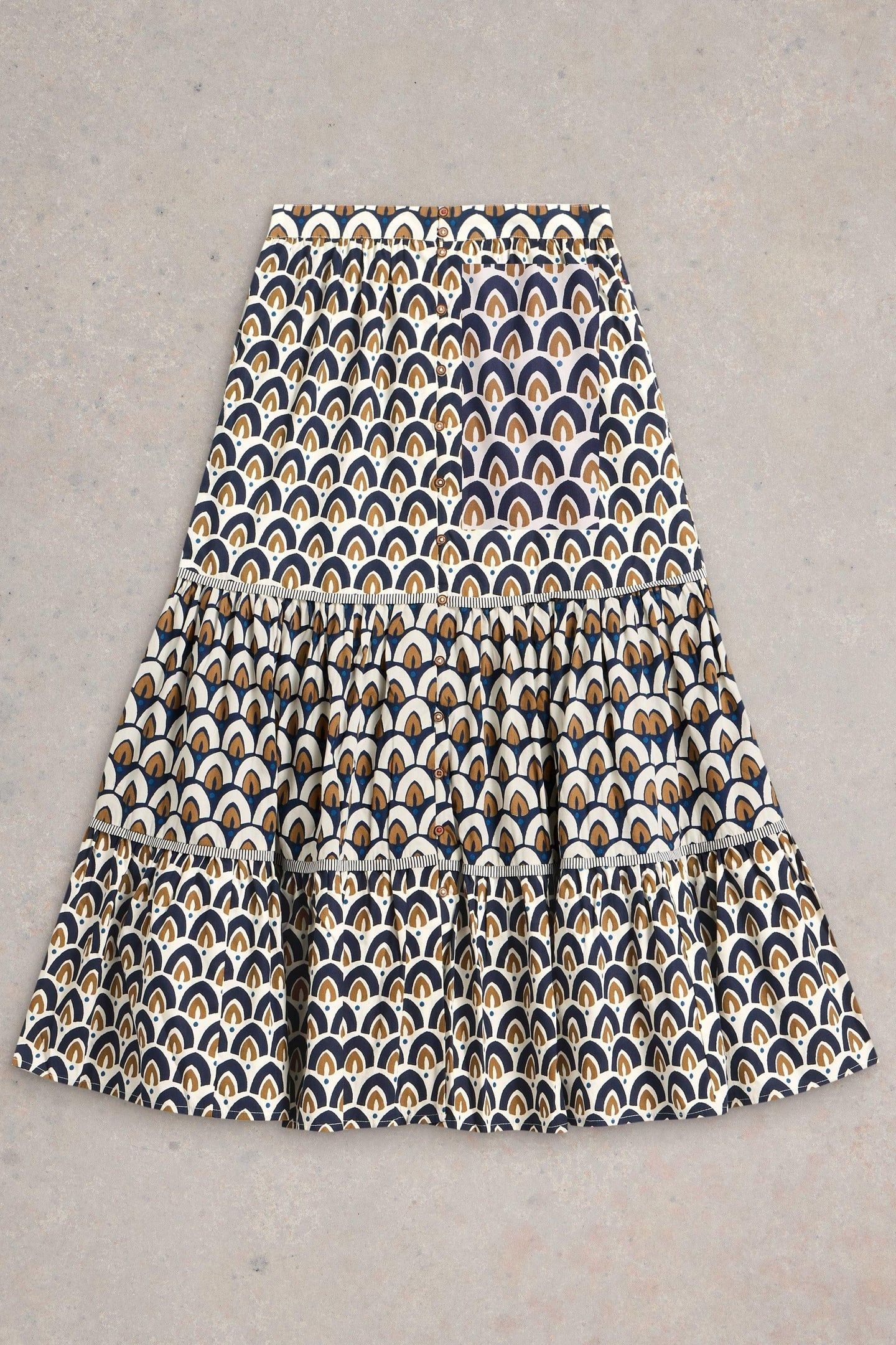 ARIEL MIX PRINT MIDI SKIRT NAVY PRINT 4