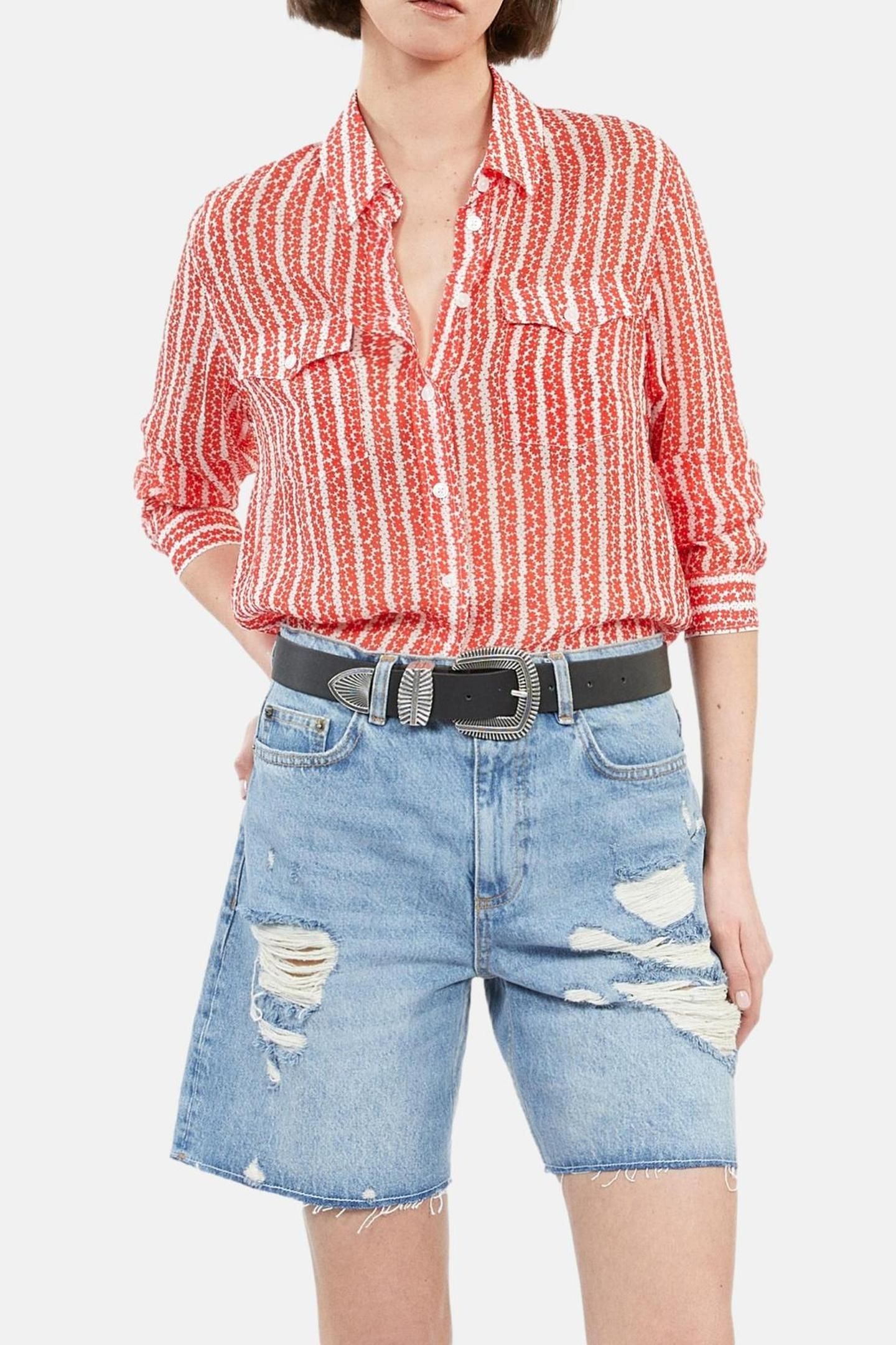 LONG-SLEEVED GEORGETTE SHIRT RED WHITE 1