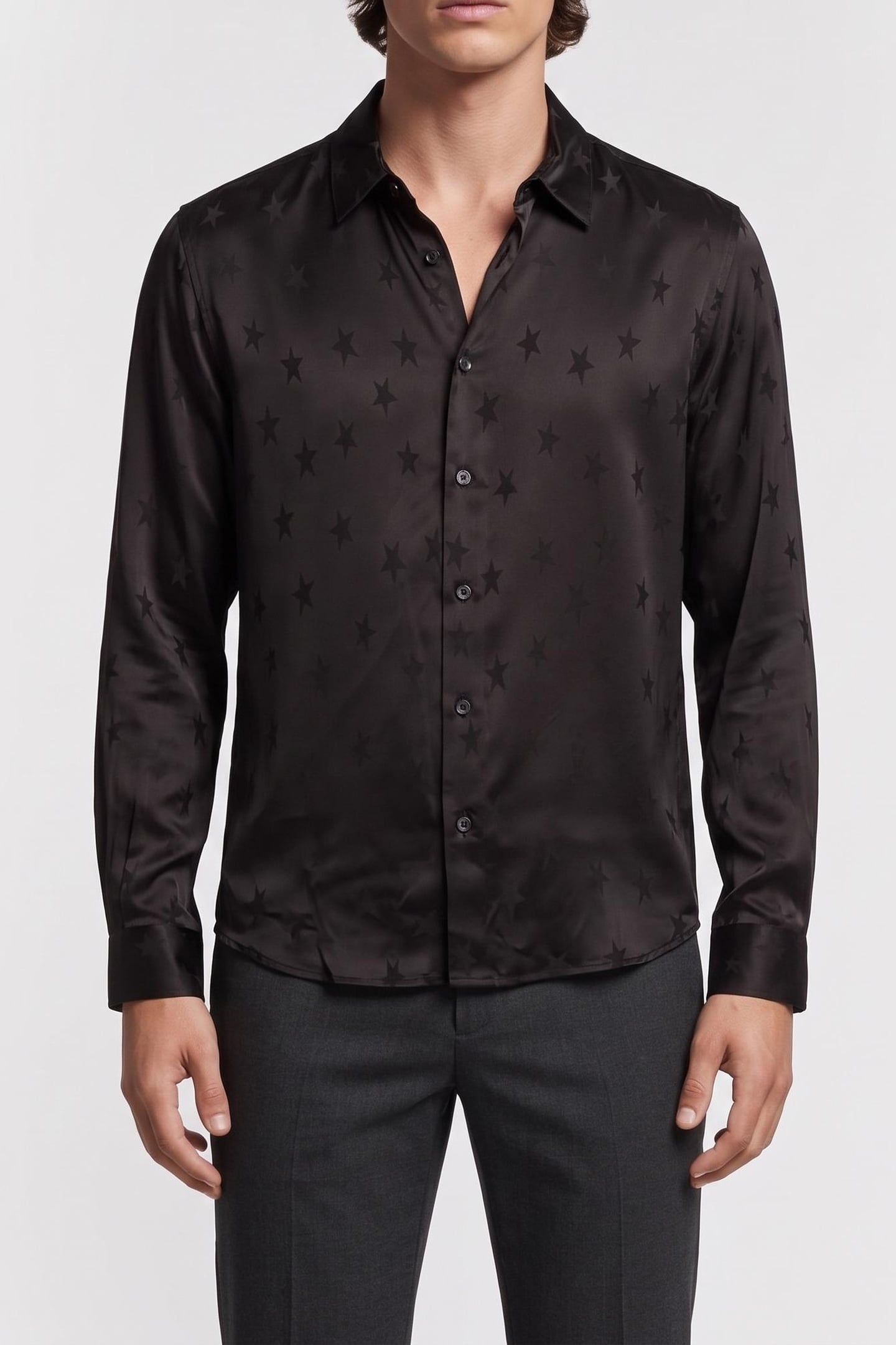 STAR JACQUARD LONG SLEEVE SHIRT BLACK 1